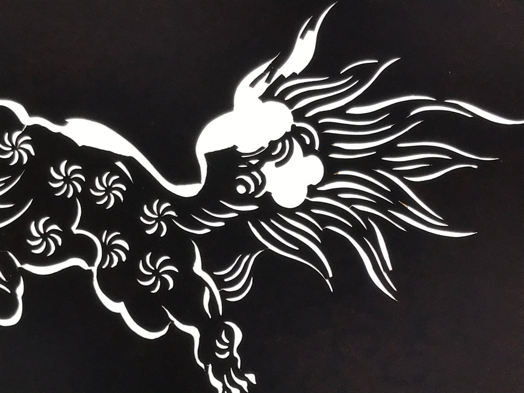Antique Japanese Katagami Paper Kimono Stencil Katazome Shishi Lion Dog A889