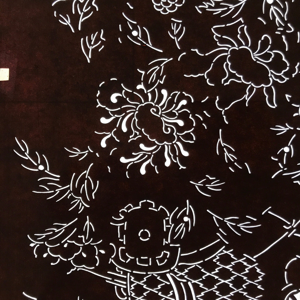 Antique Japanese Katagami Paper Kimono Stencil Katazome Shishi Lion Peony C939