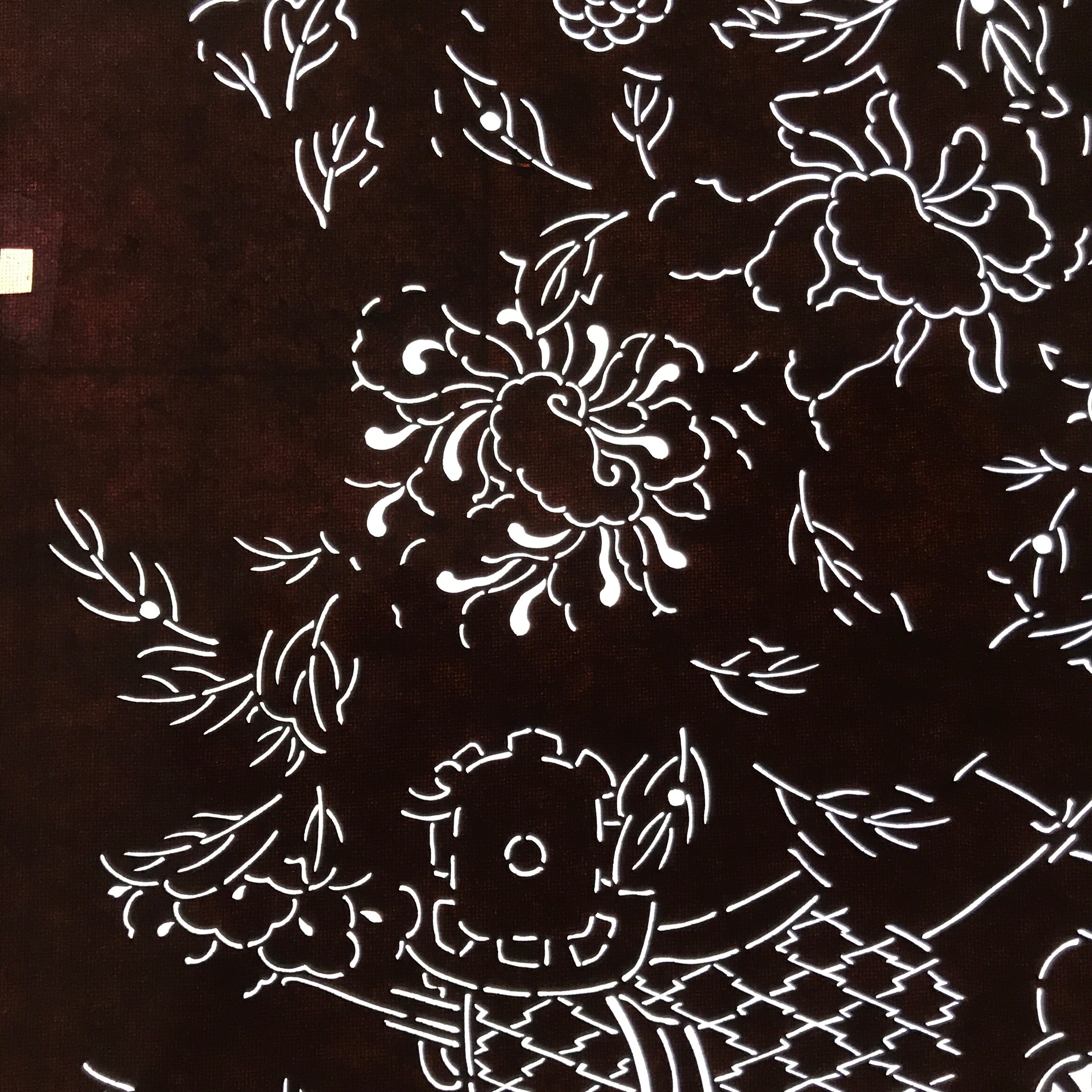 Antique Japanese Katagami Paper Kimono Stencil Katazome Shishi Lion Peony C939