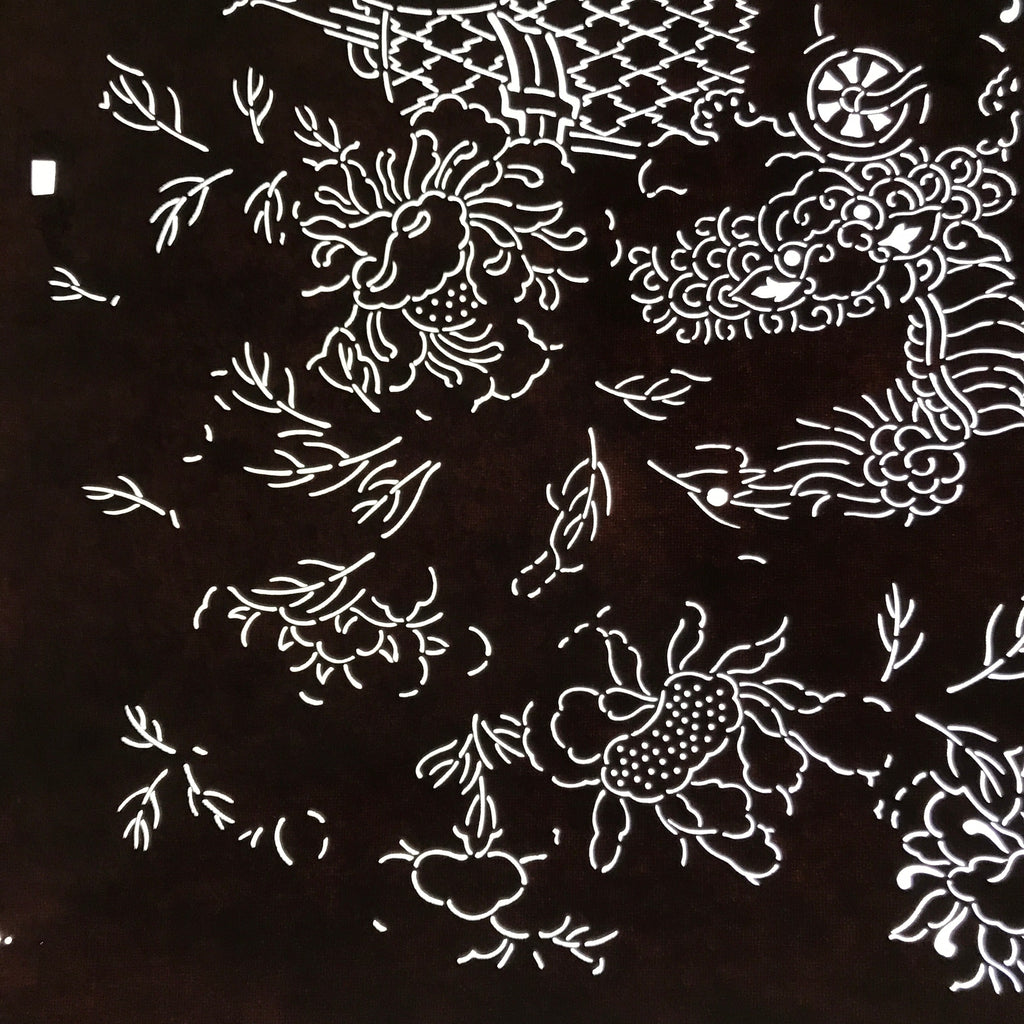 Antique Japanese Katagami Paper Kimono Stencil Katazome Shishi Lion Peony C939