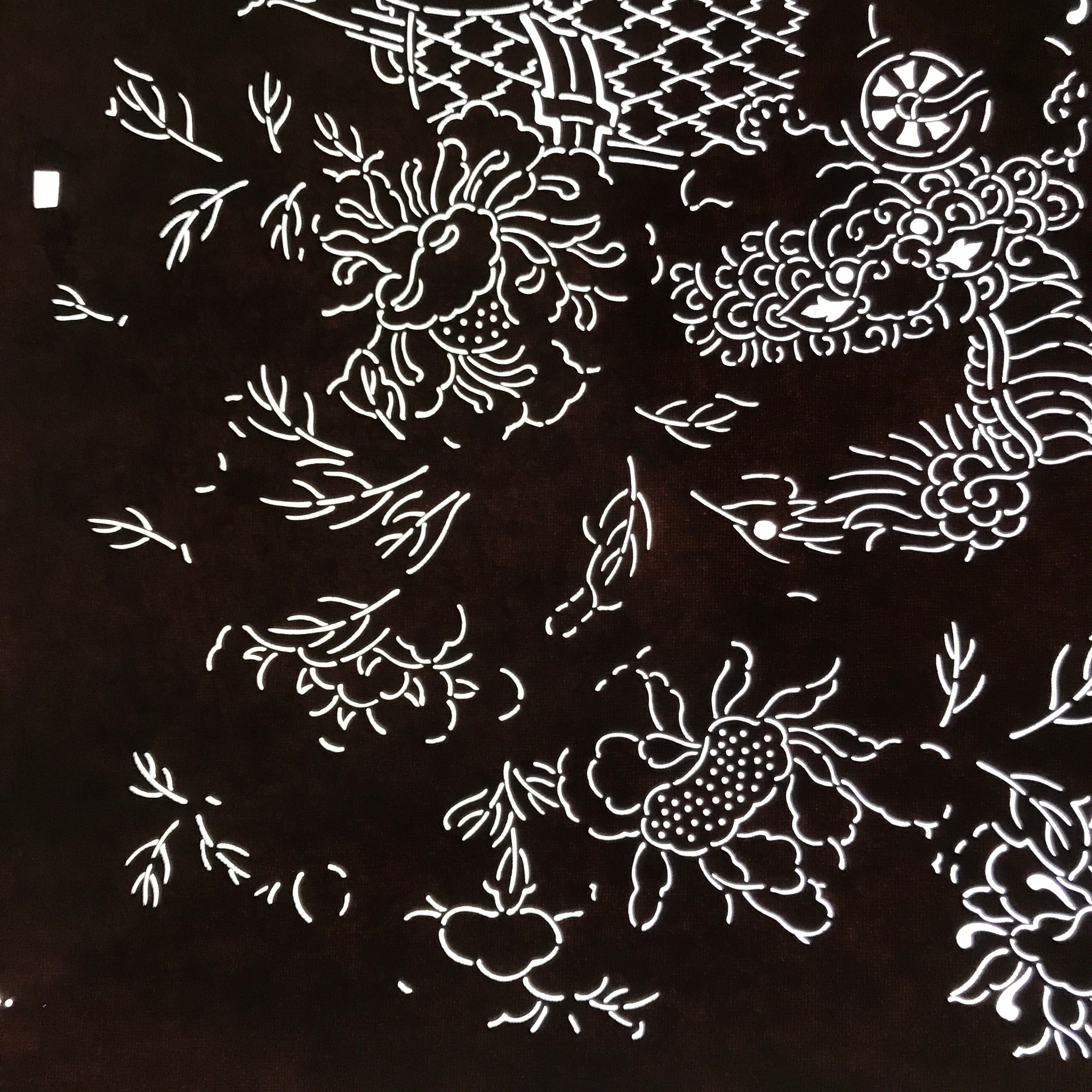 Antique Japanese Katagami Paper Kimono Stencil Katazome Shishi Lion Peony C939