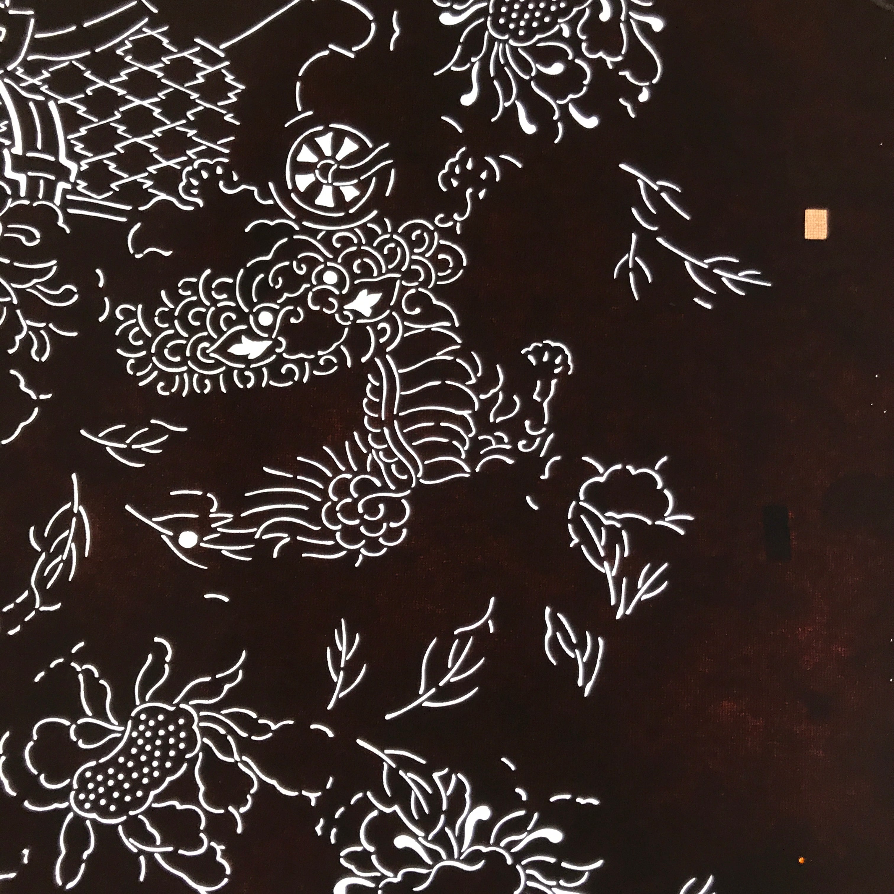 Antique Japanese Katagami Paper Kimono Stencil Katazome Shishi Lion Peony C939