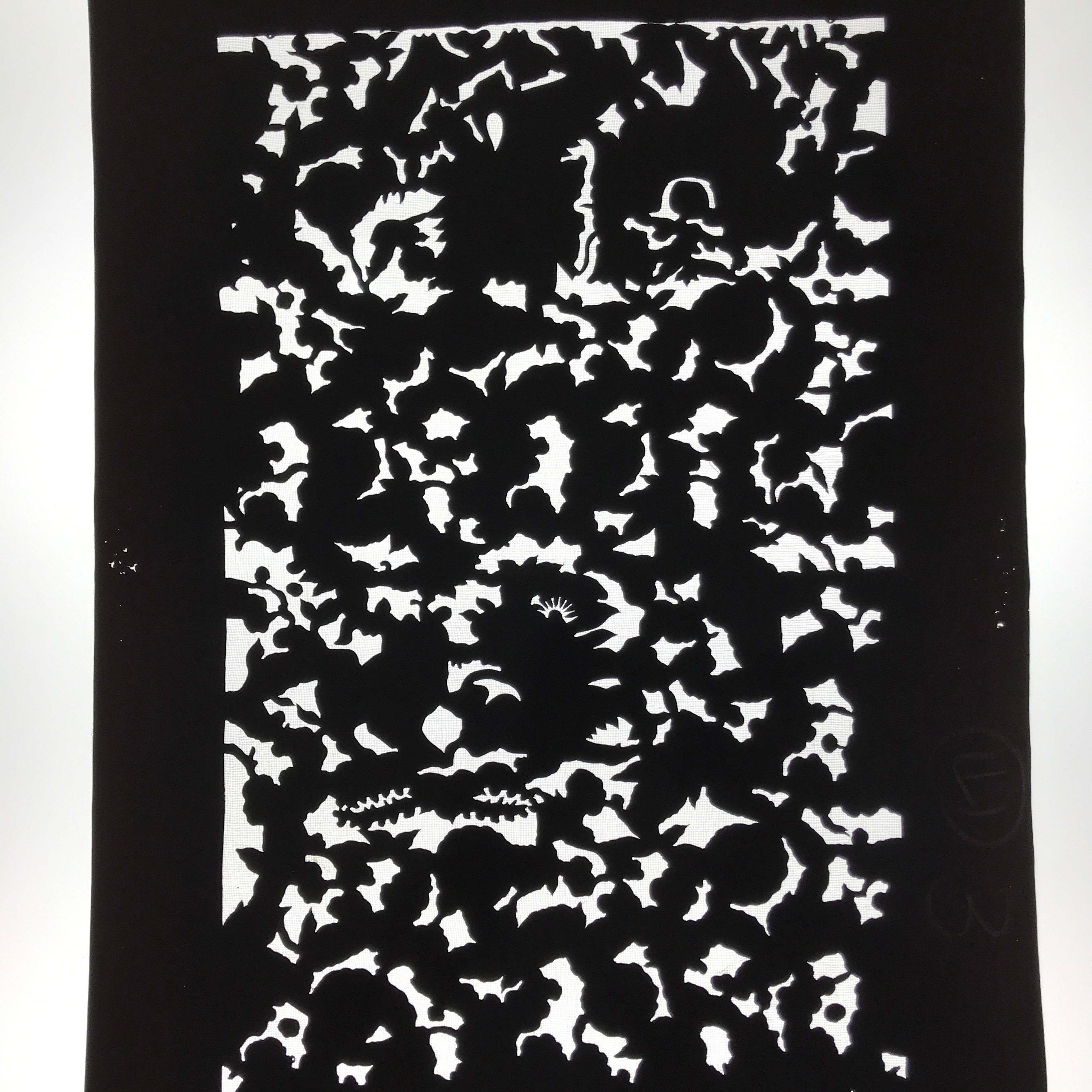 Antique Japanese Katagami Paper Kimono Stencil Katazome Silhouette Flowers C908