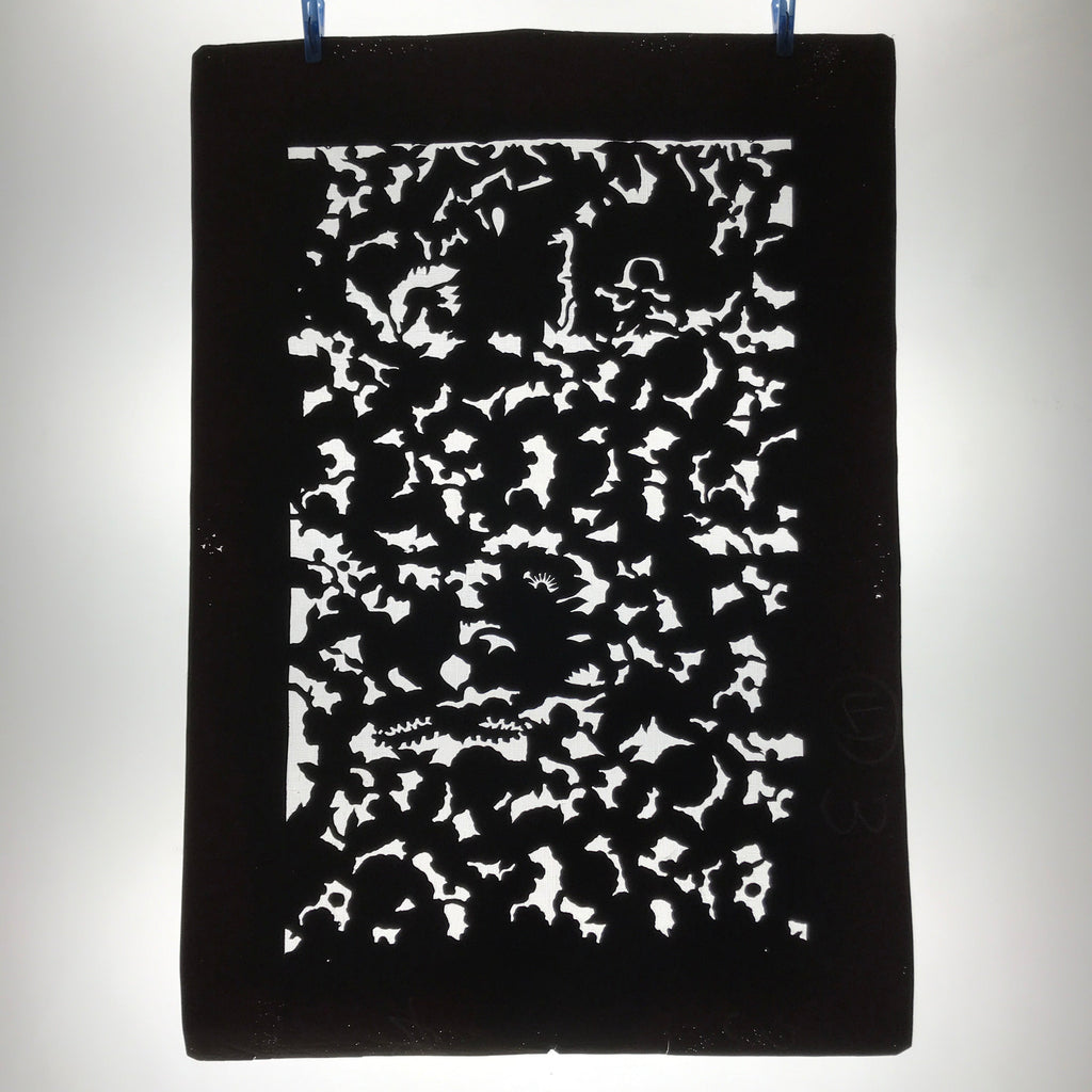 Antique Japanese Katagami Paper Kimono Stencil Katazome Silhouette Flowers C908