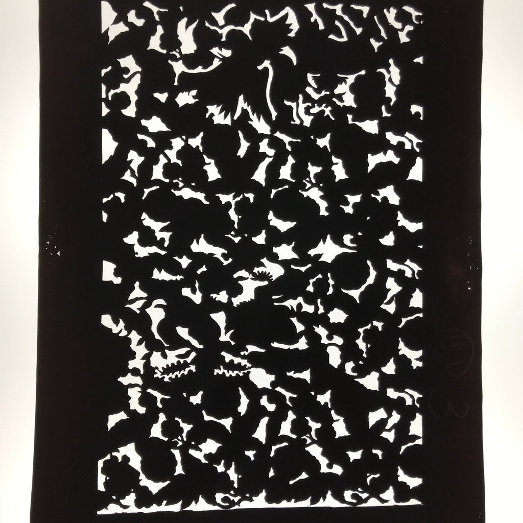 Antique Japanese Katagami Paper Kimono Stencil Katazome Silhouette Flowers C909