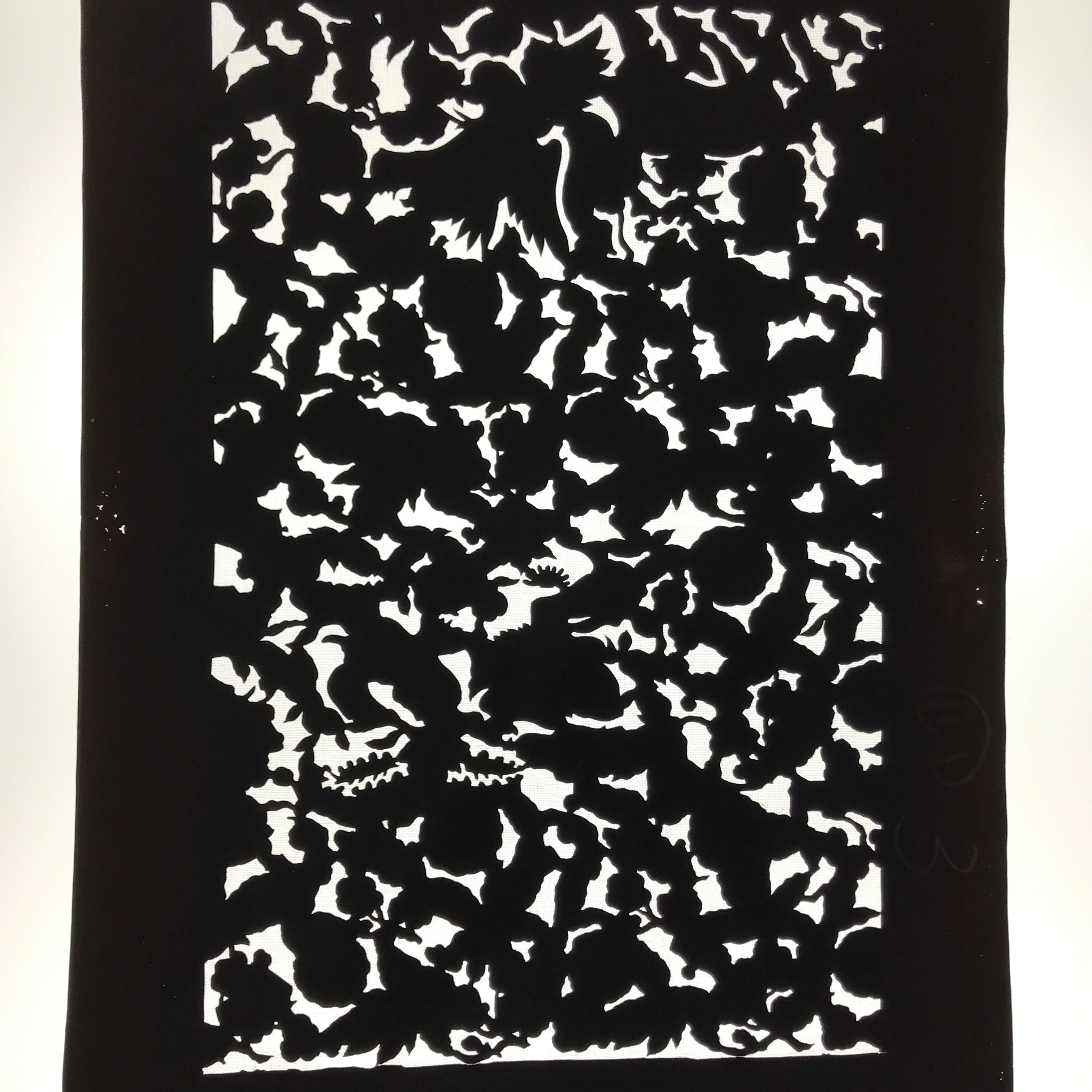 Antique Japanese Katagami Paper Kimono Stencil Katazome Silhouette Flowers C909
