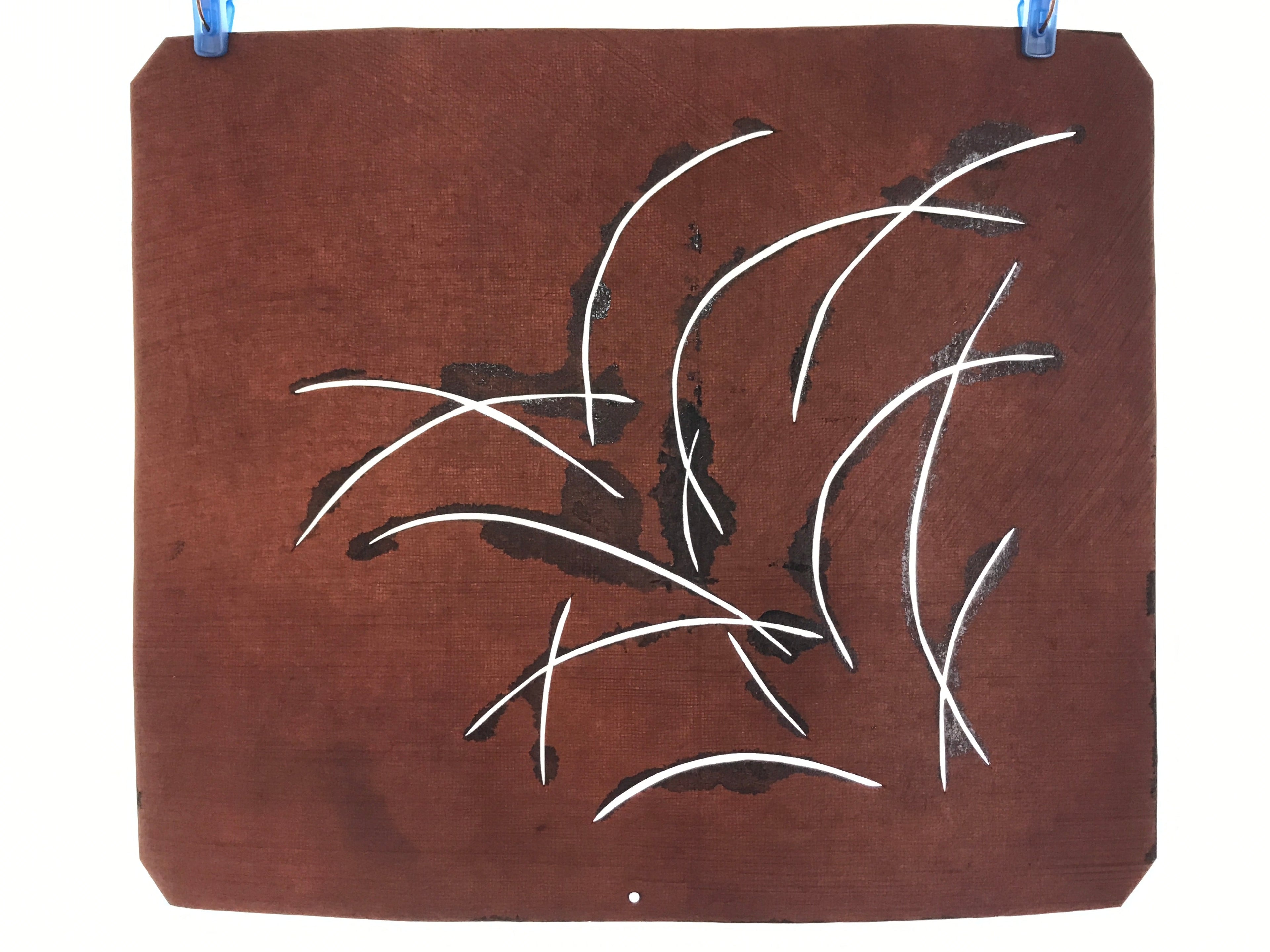 Antique Japanese Katagami Paper Kimono Stencil Katazome Simple Grass Plants A665