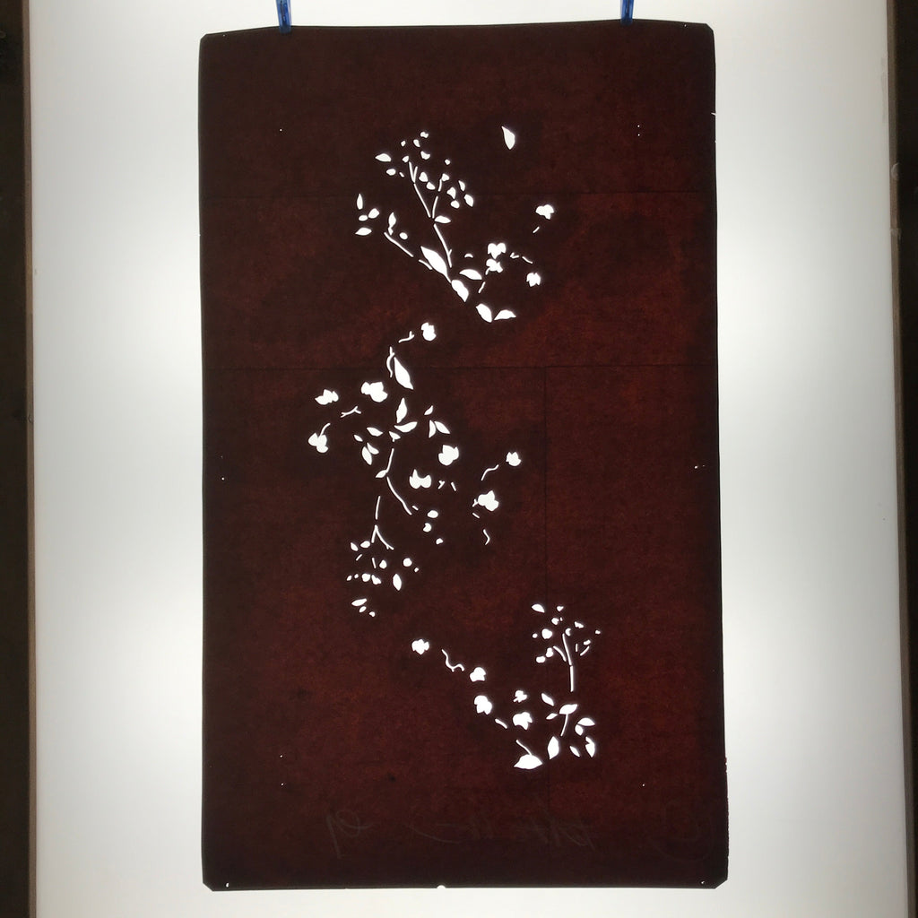 Antique Japanese Katagami Paper Kimono Stencil Katazome Simple Plant Design C957