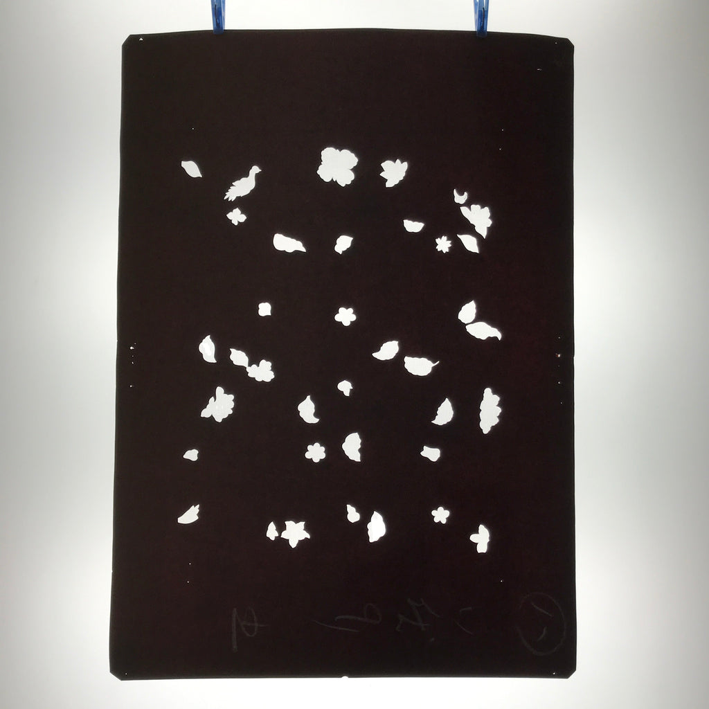 Antique Japanese Katagami Paper Kimono Stencil Katazome Simple Plant Design C959