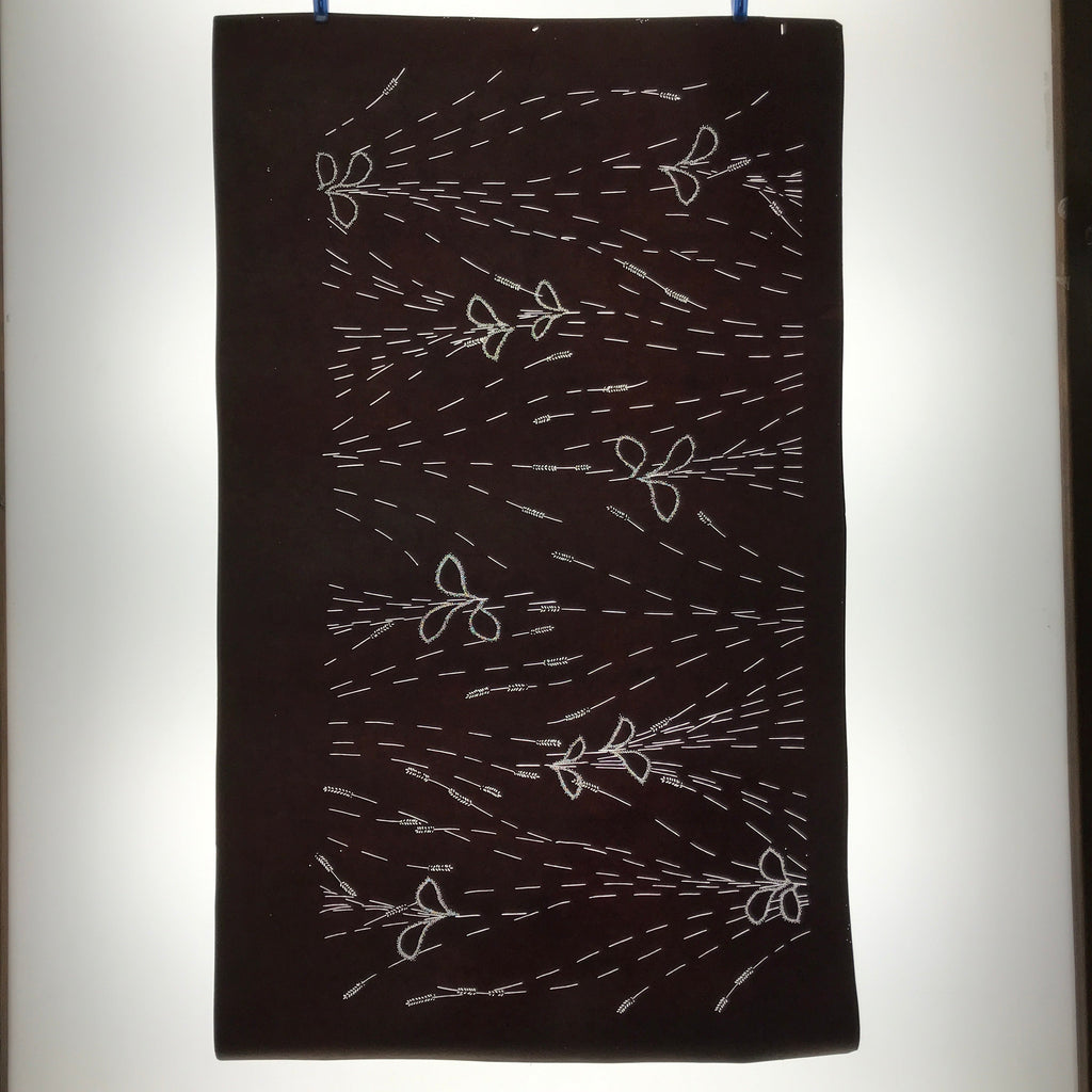 Antique Japanese Katagami Paper Kimono Stencil Katazome Tall Plant Pattern C914