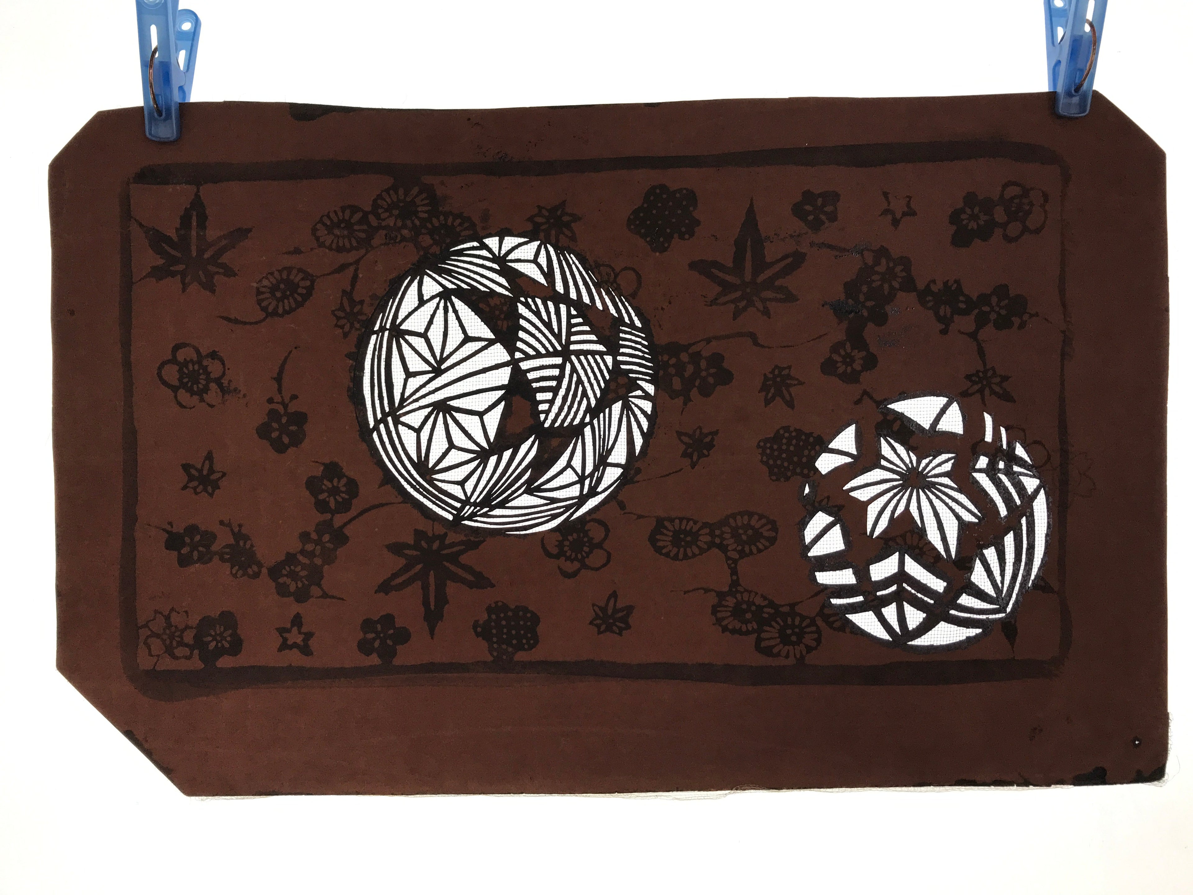 Antique Japanese Katagami Paper Kimono Stencil Katazome Temari Fabric Ball A663