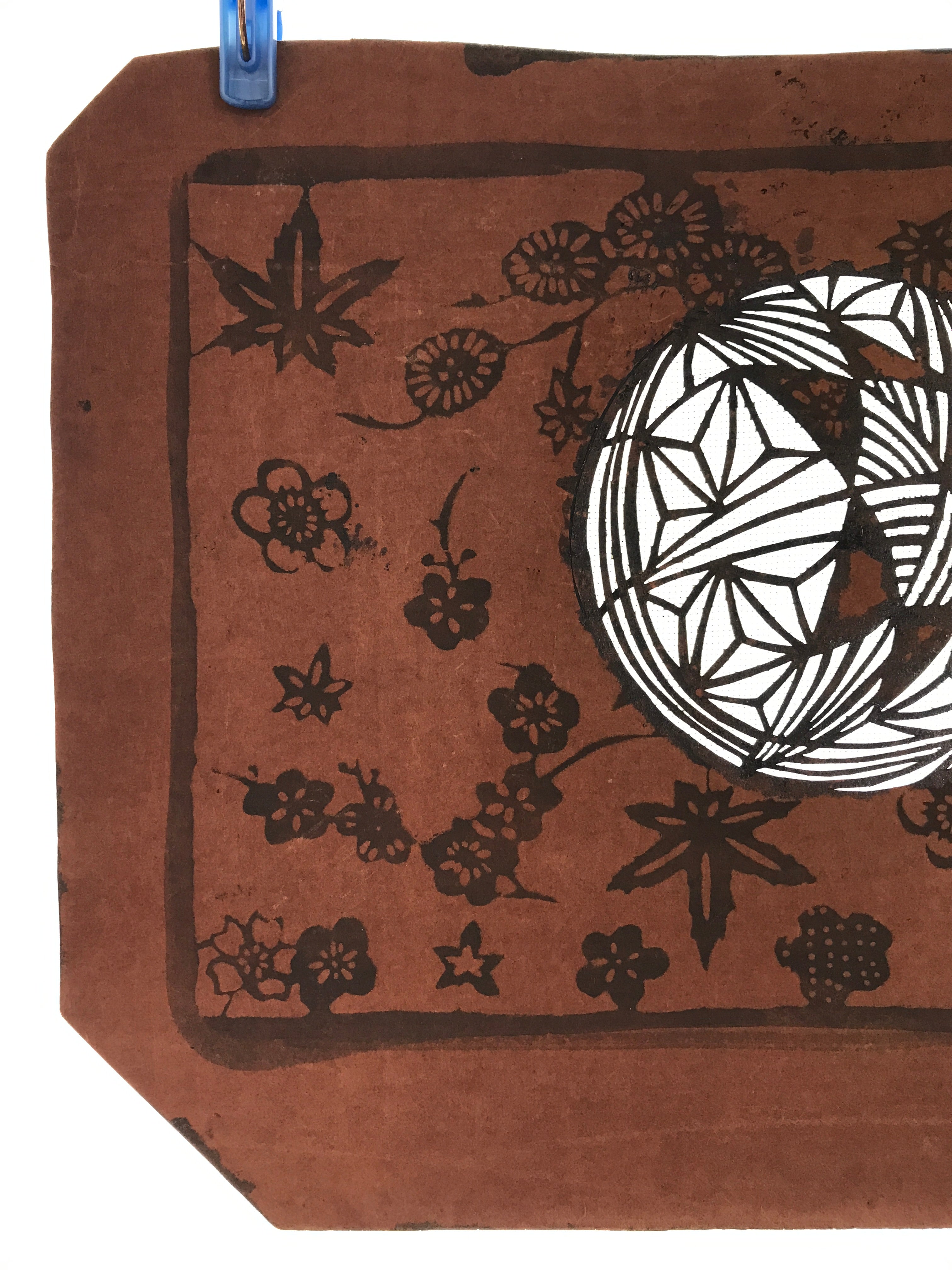 Antique Japanese Katagami Paper Kimono Stencil Katazome Temari Fabric Ball A663