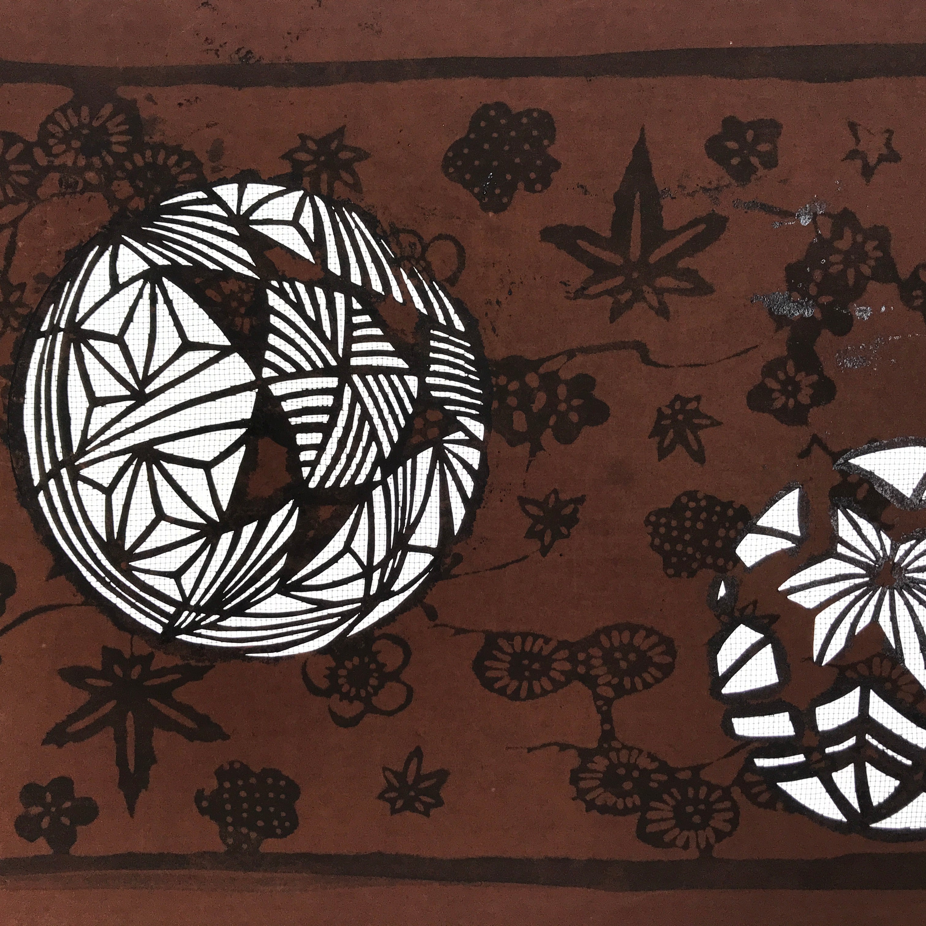 Antique Japanese Katagami Paper Kimono Stencil Katazome Temari Fabric Ball A663