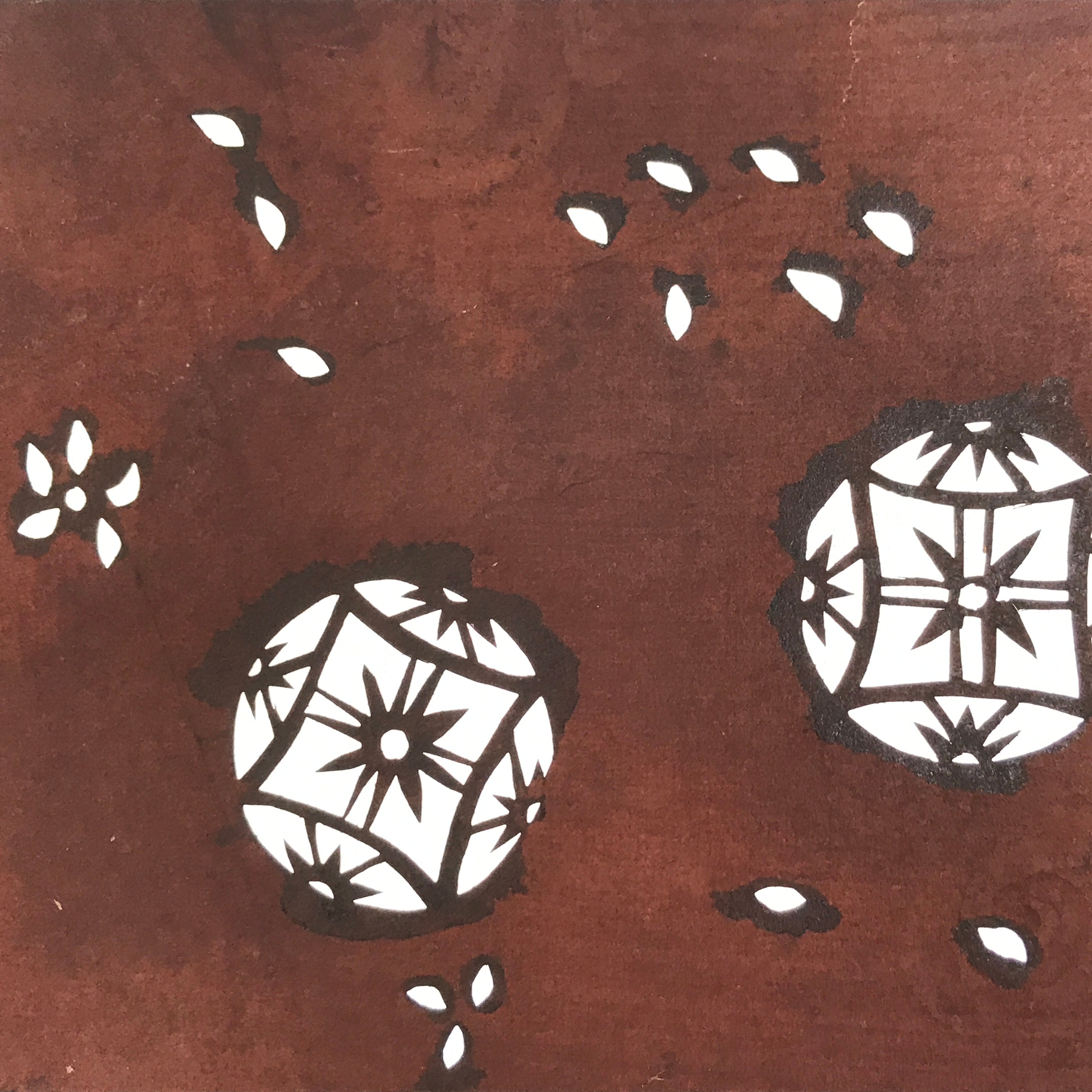 Antique Japanese Katagami Paper Kimono Stencil Katazome Temari Fabric Ball A664