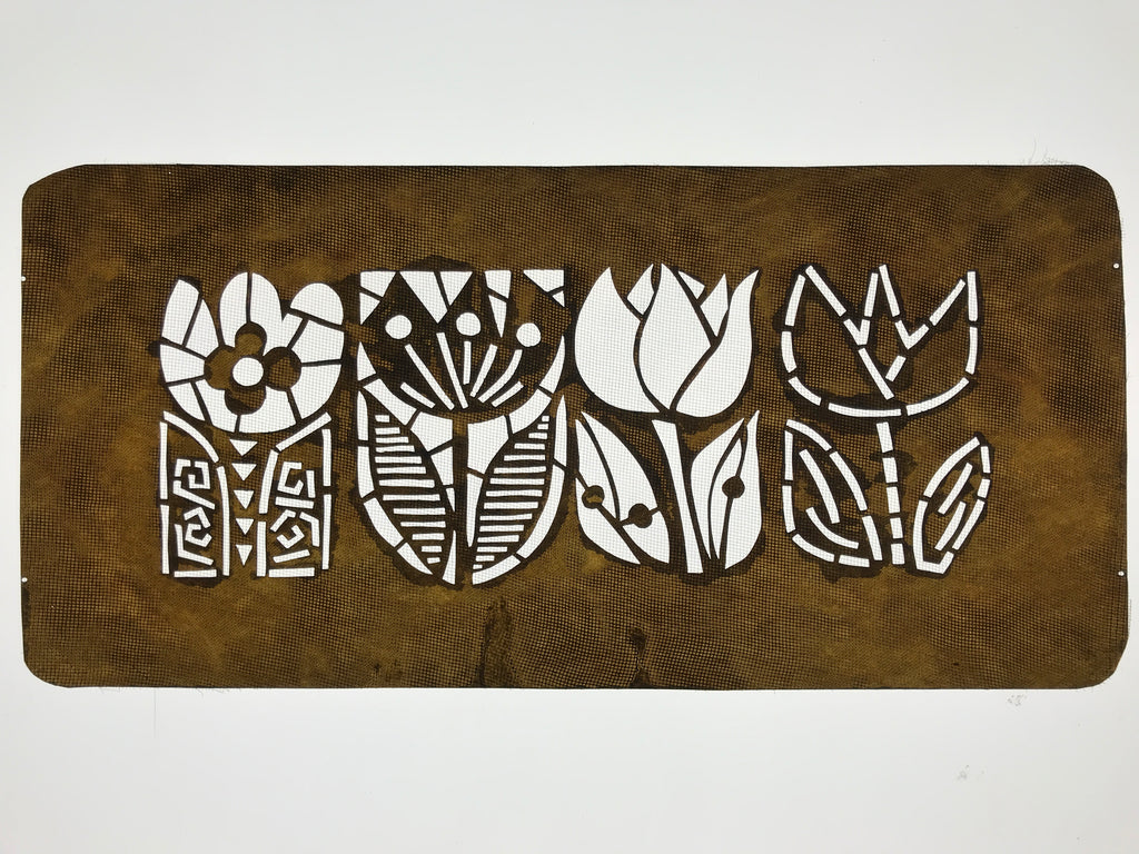 Antique Japanese Katagami Paper Kimono Stencil Katazome Tulip Flower Design A772
