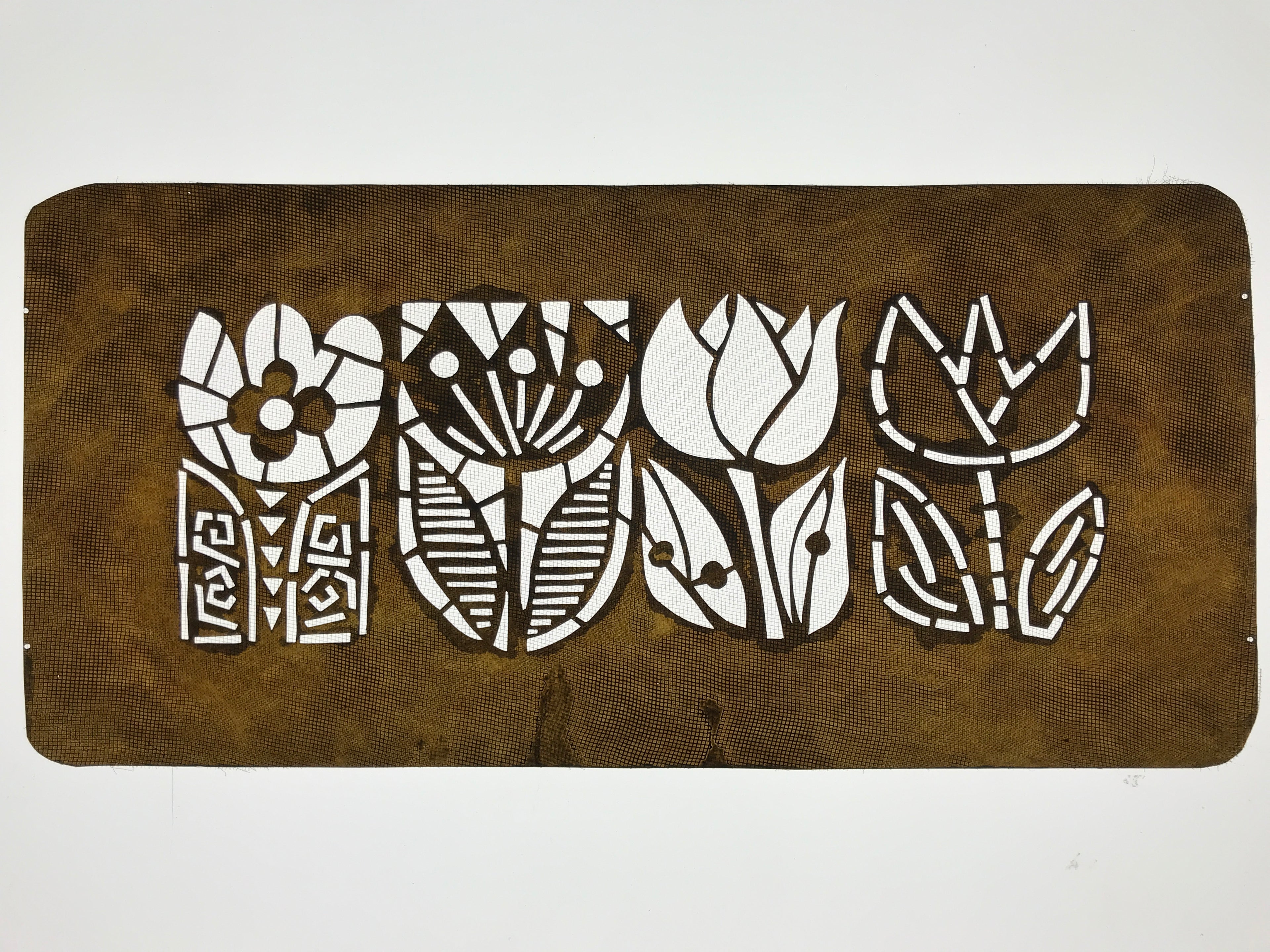 Antique Japanese Katagami Paper Kimono Stencil Katazome Tulip Flower Design A772