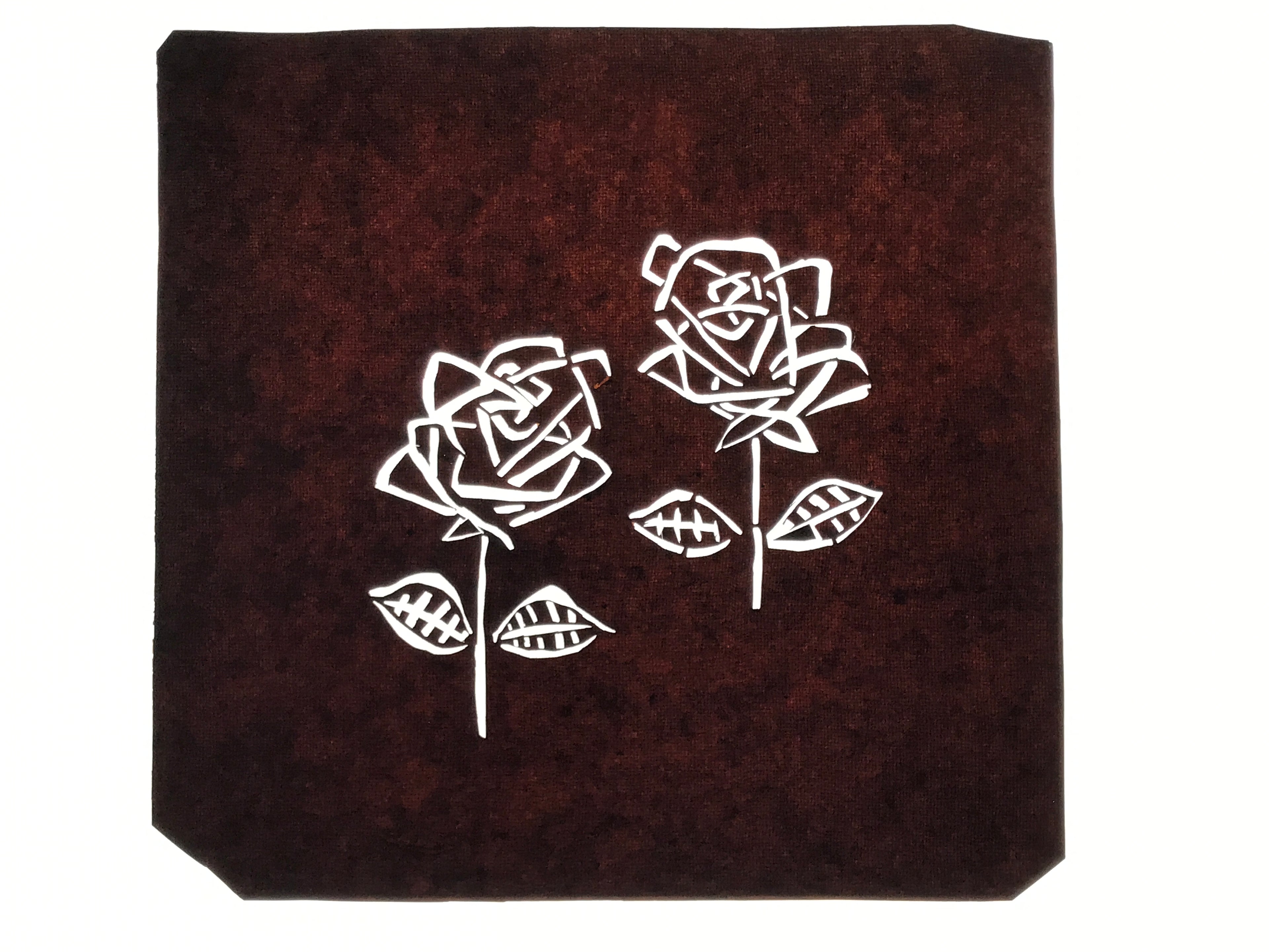 Antique Japanese Katagami Paper Kimono Stencil Katazome Two Roses Bara A797