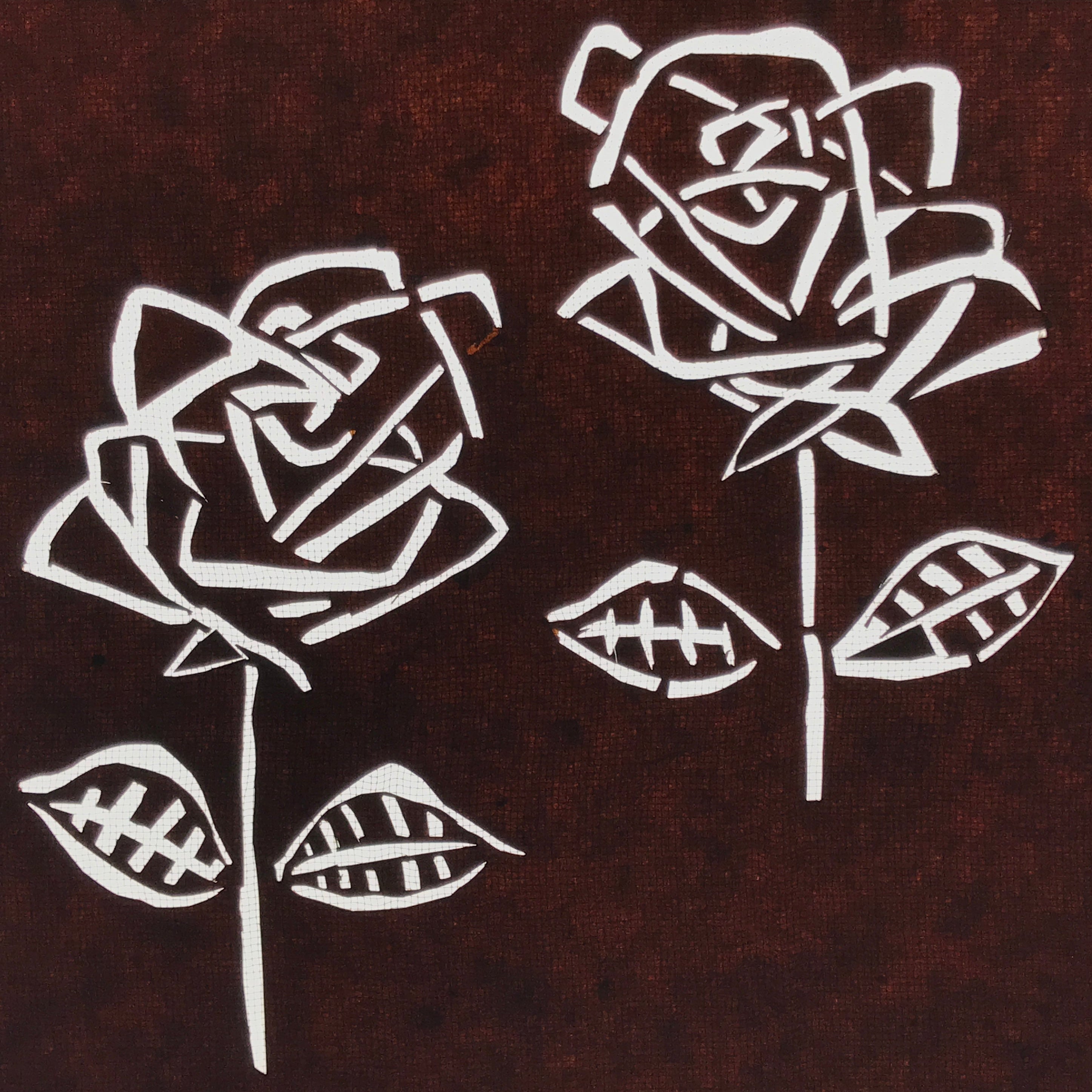 Antique Japanese Katagami Paper Kimono Stencil Katazome Two Roses Bara A797