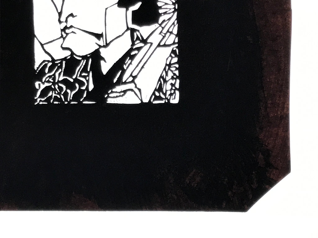 Antique Japanese Katagami Paper Kimono Stencil Katazome Ukiyoe Samurai Man A781