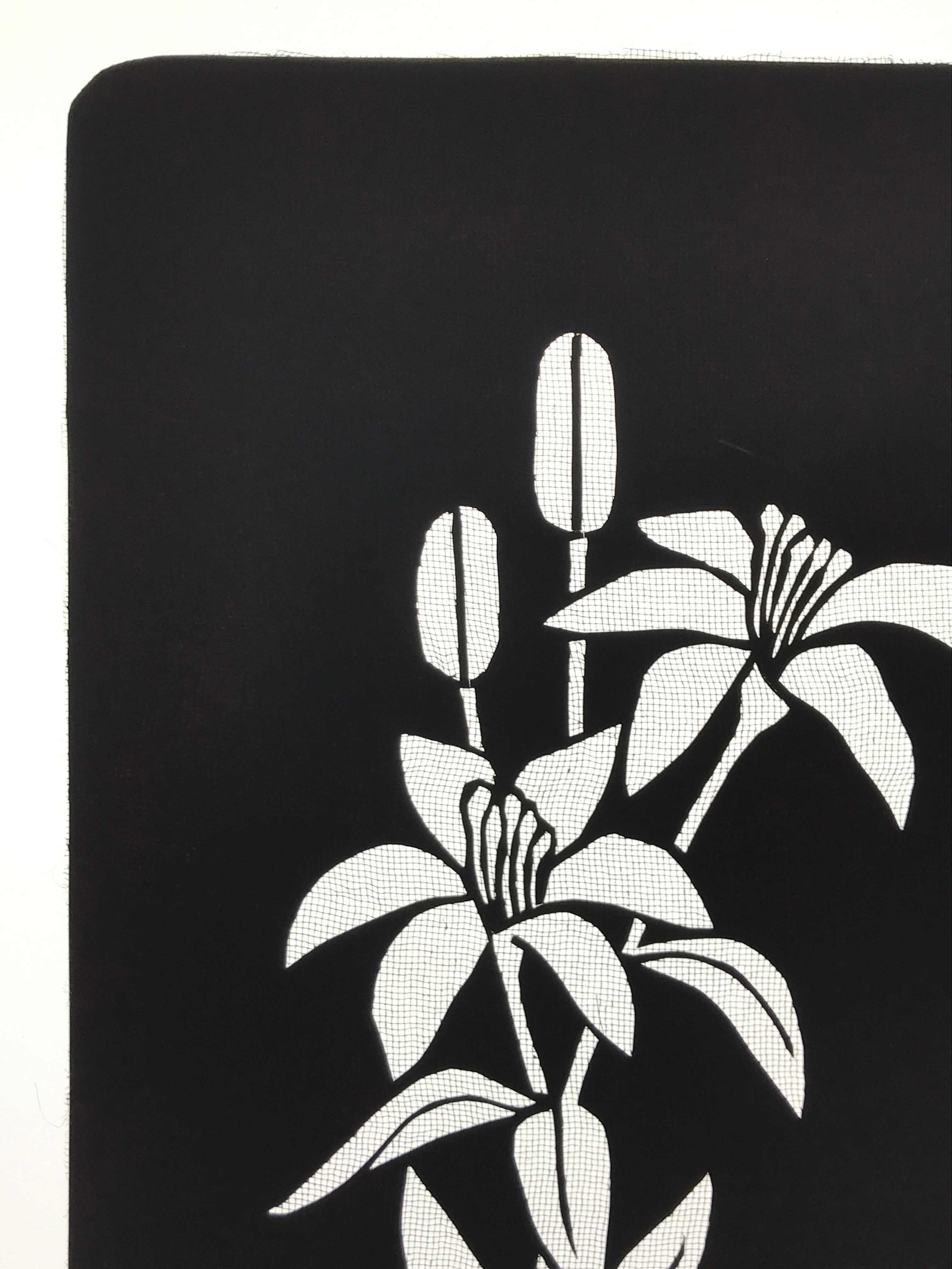 Antique Japanese Katagami Paper Kimono Stencil Katazome Yuri Lily Flowers A775
