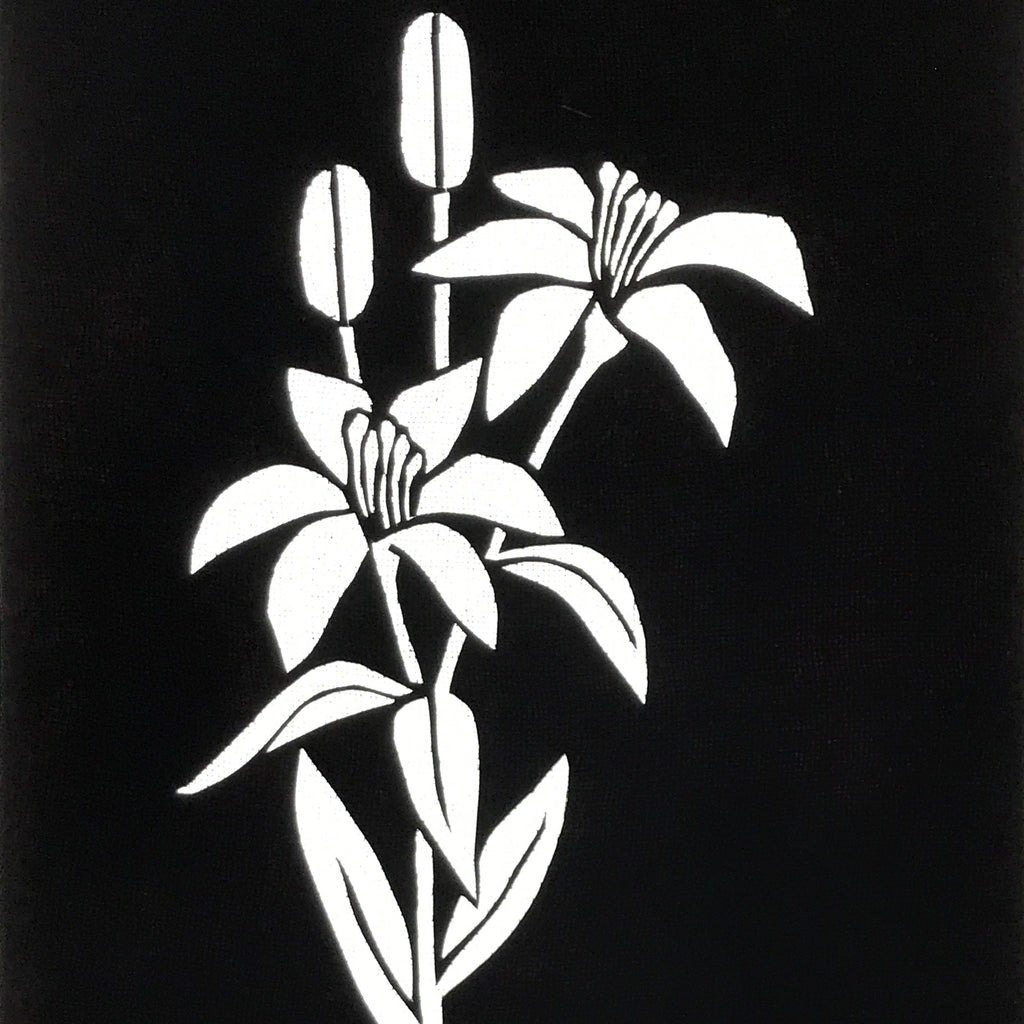 Antique Japanese Katagami Paper Kimono Stencil Katazome Yuri Lily Flowers A775