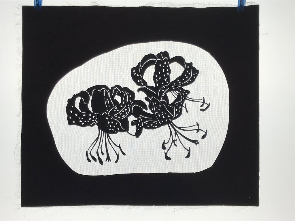 Antique Japanese Katagami Paper Kimono Stencil Tiger Lily Flowers Oniyuri A768