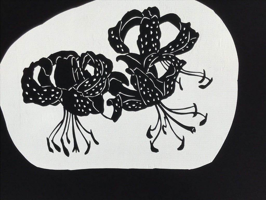 Antique Japanese Katagami Paper Kimono Stencil Tiger Lily Flowers Oniyuri A768