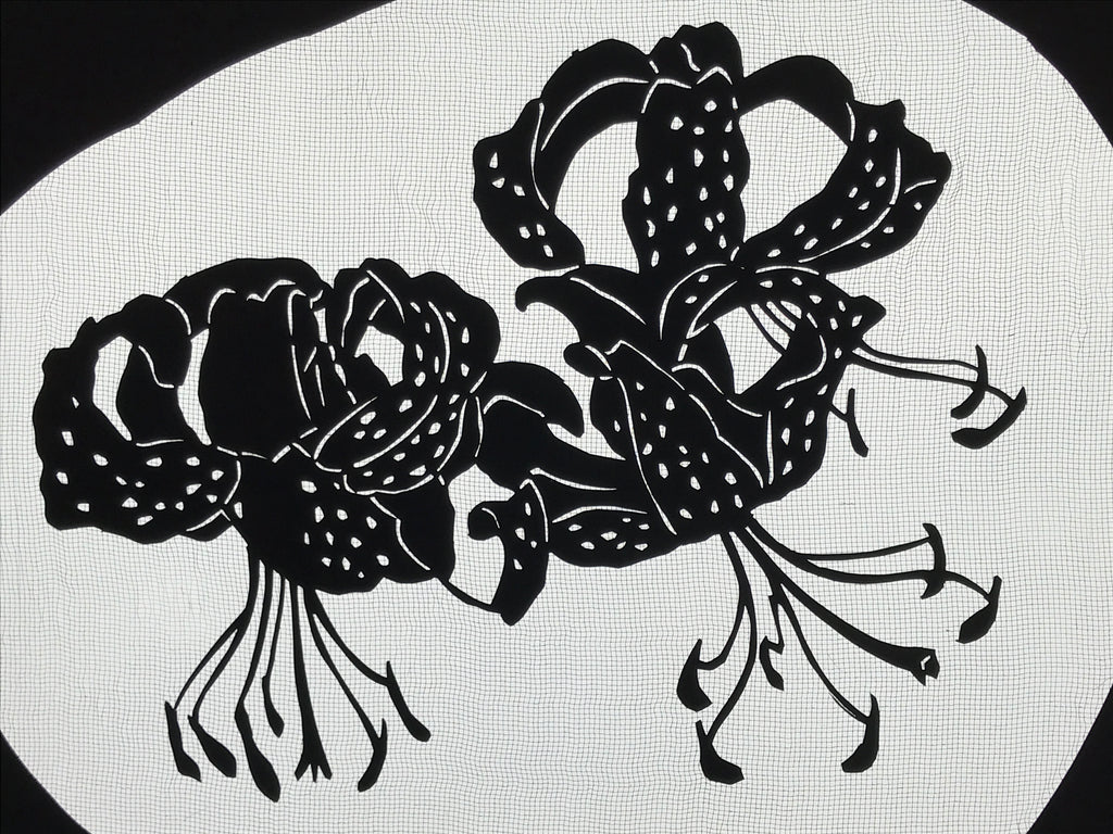 Antique Japanese Katagami Paper Kimono Stencil Tiger Lily Flowers Oniyuri A768