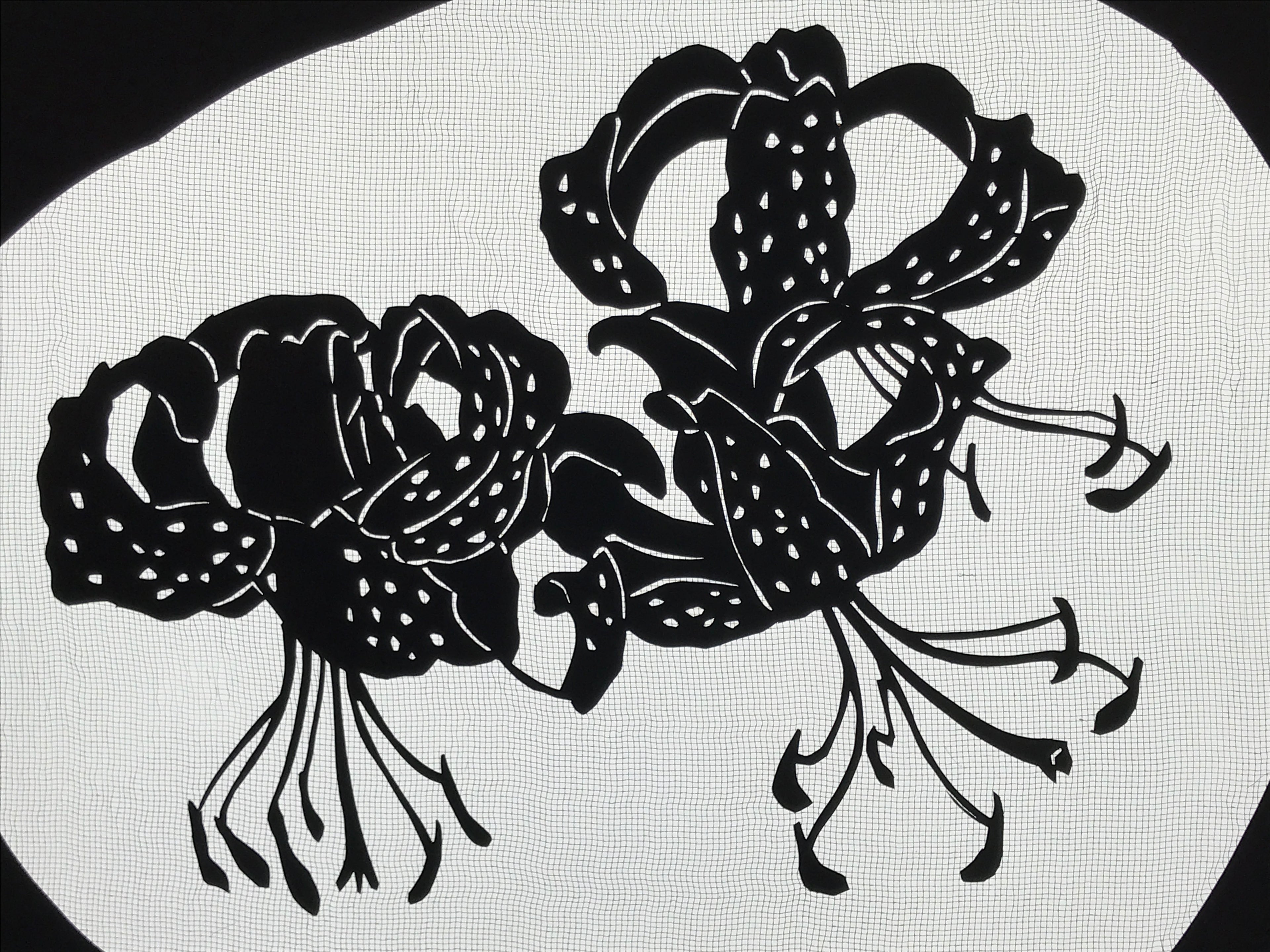 Antique Japanese Katagami Paper Kimono Stencil Tiger Lily Flowers Oniyuri A768