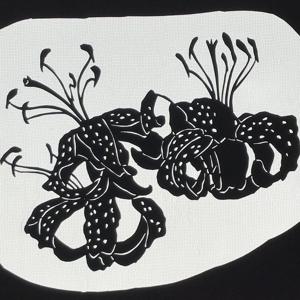 Antique Japanese Katagami Paper Kimono Stencil Tiger Lily Flowers Oniyuri A768