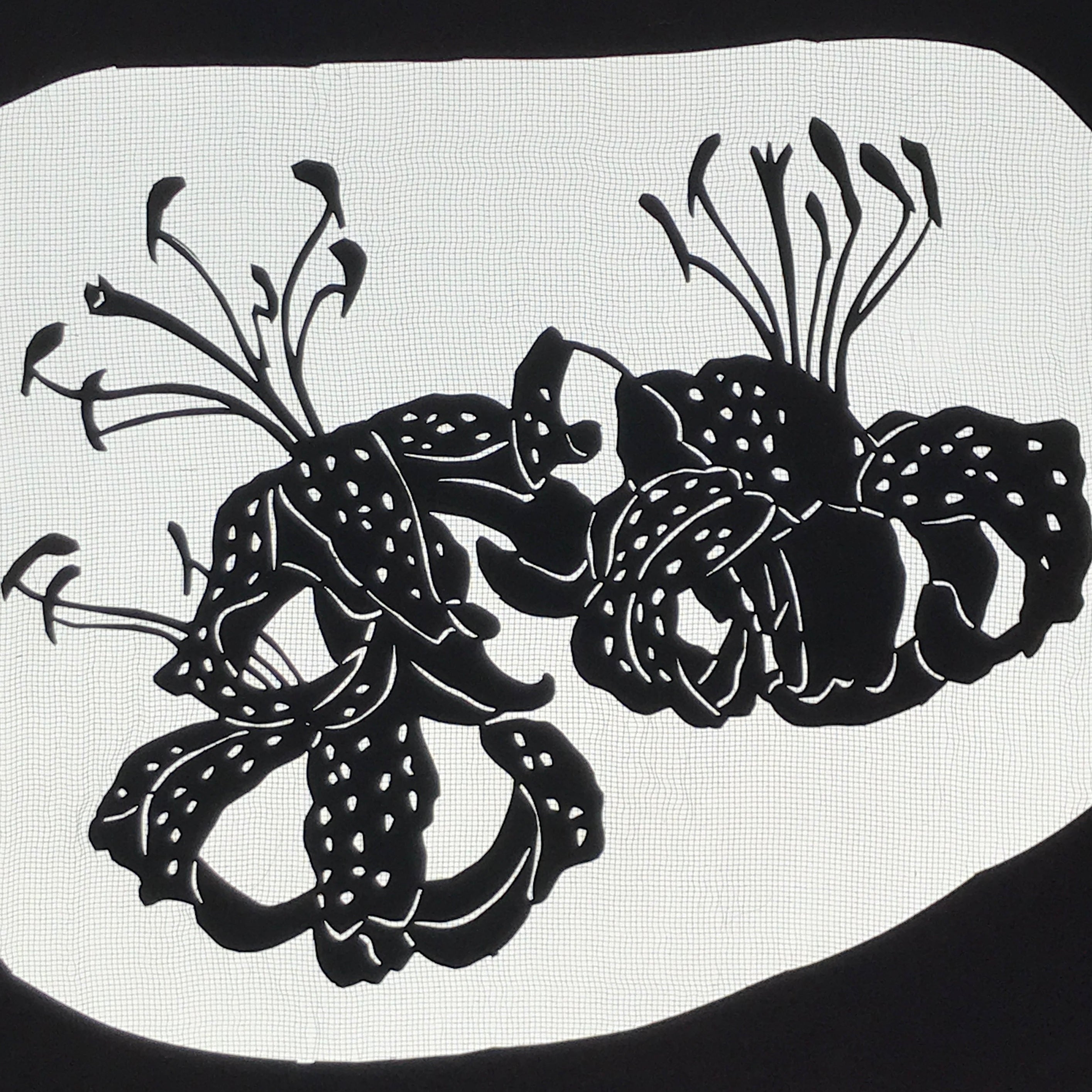 Antique Japanese Katagami Paper Kimono Stencil Tiger Lily Flowers Oniyuri A768