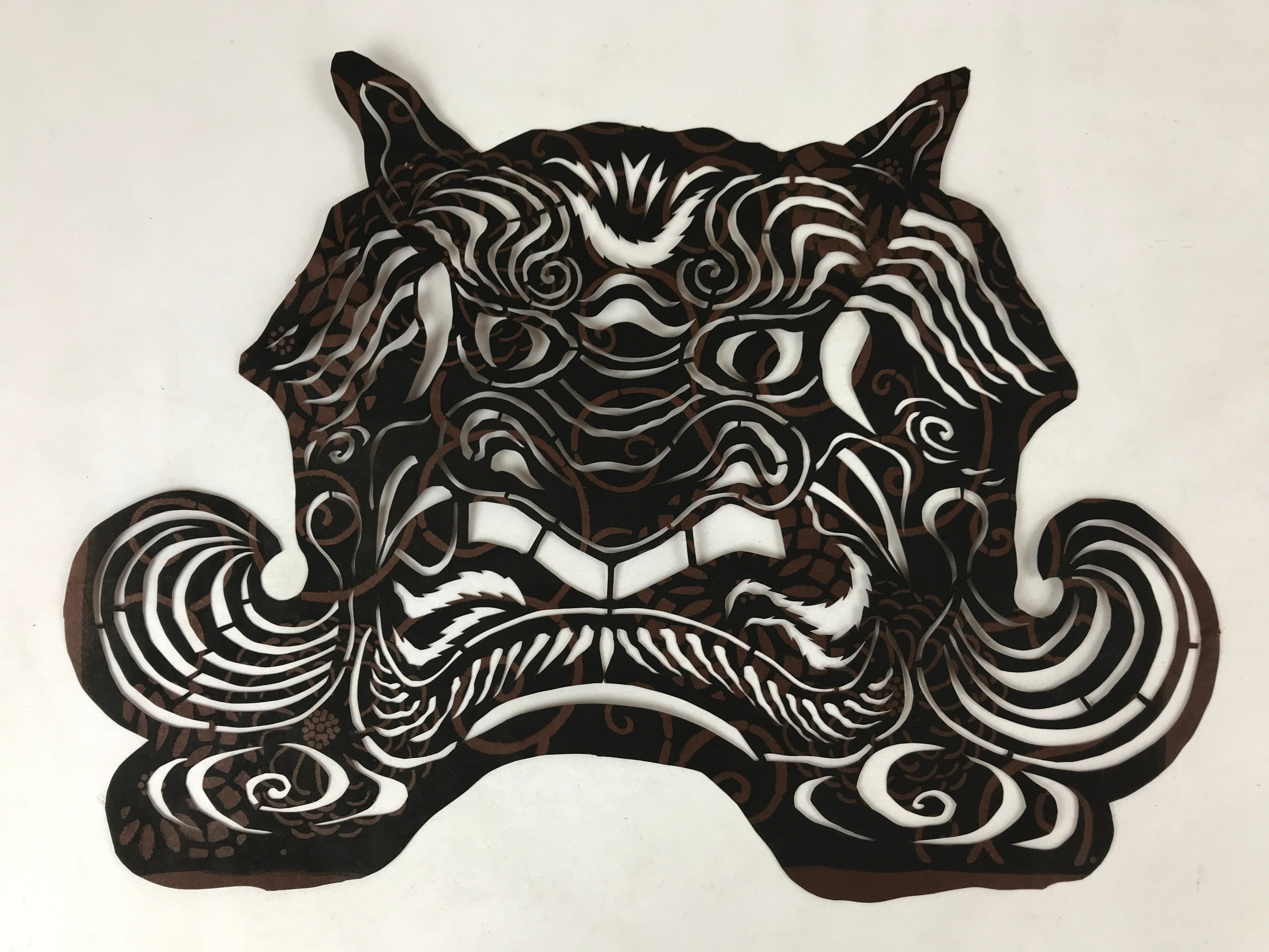 Antique Japanese Katagami Paper Textile Stencil Cutout Shishi Lion Dog FL268
