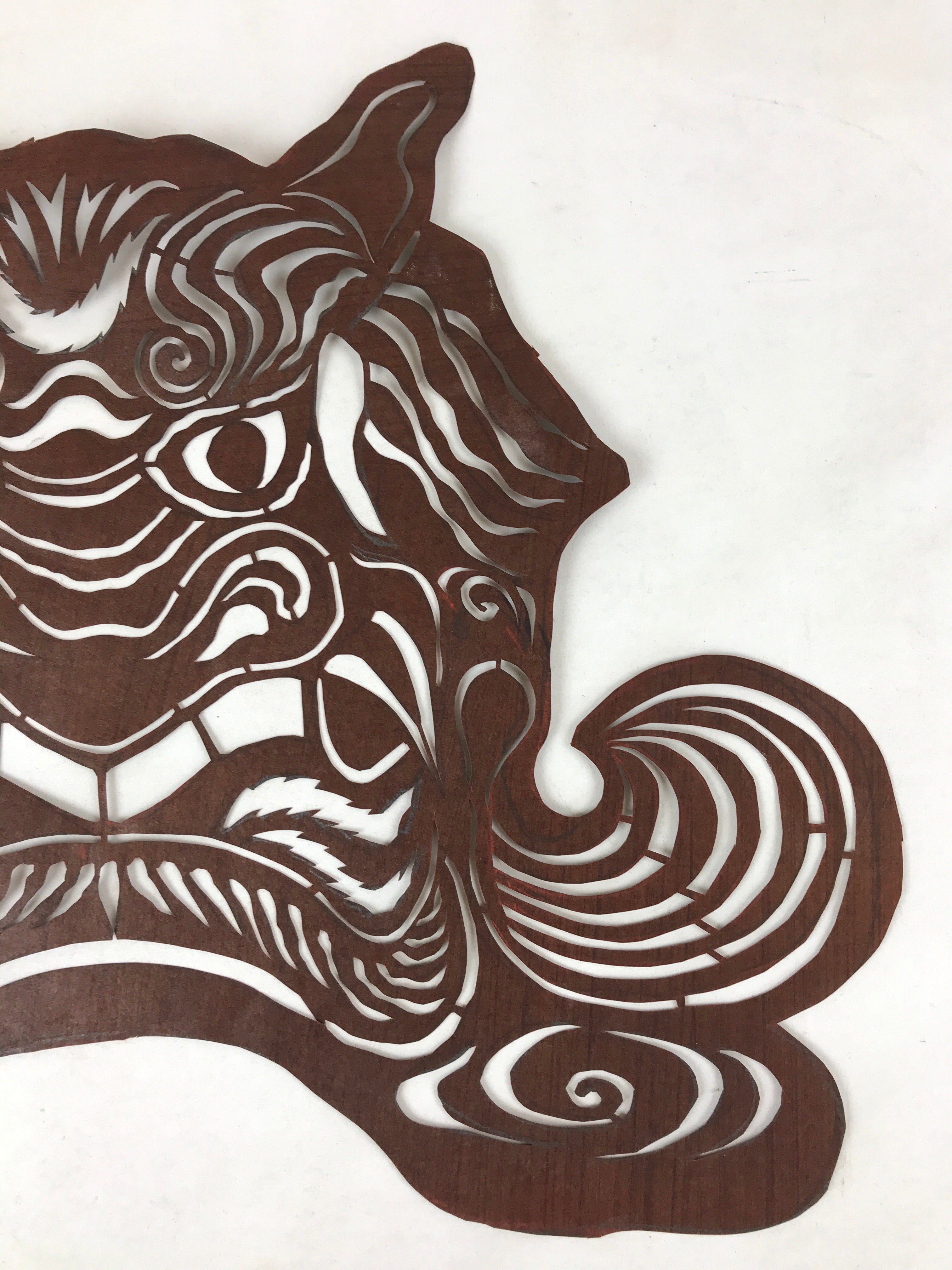 Antique Japanese Katagami Paper Textile Stencil Cutout Shishi Lion Dog FL268