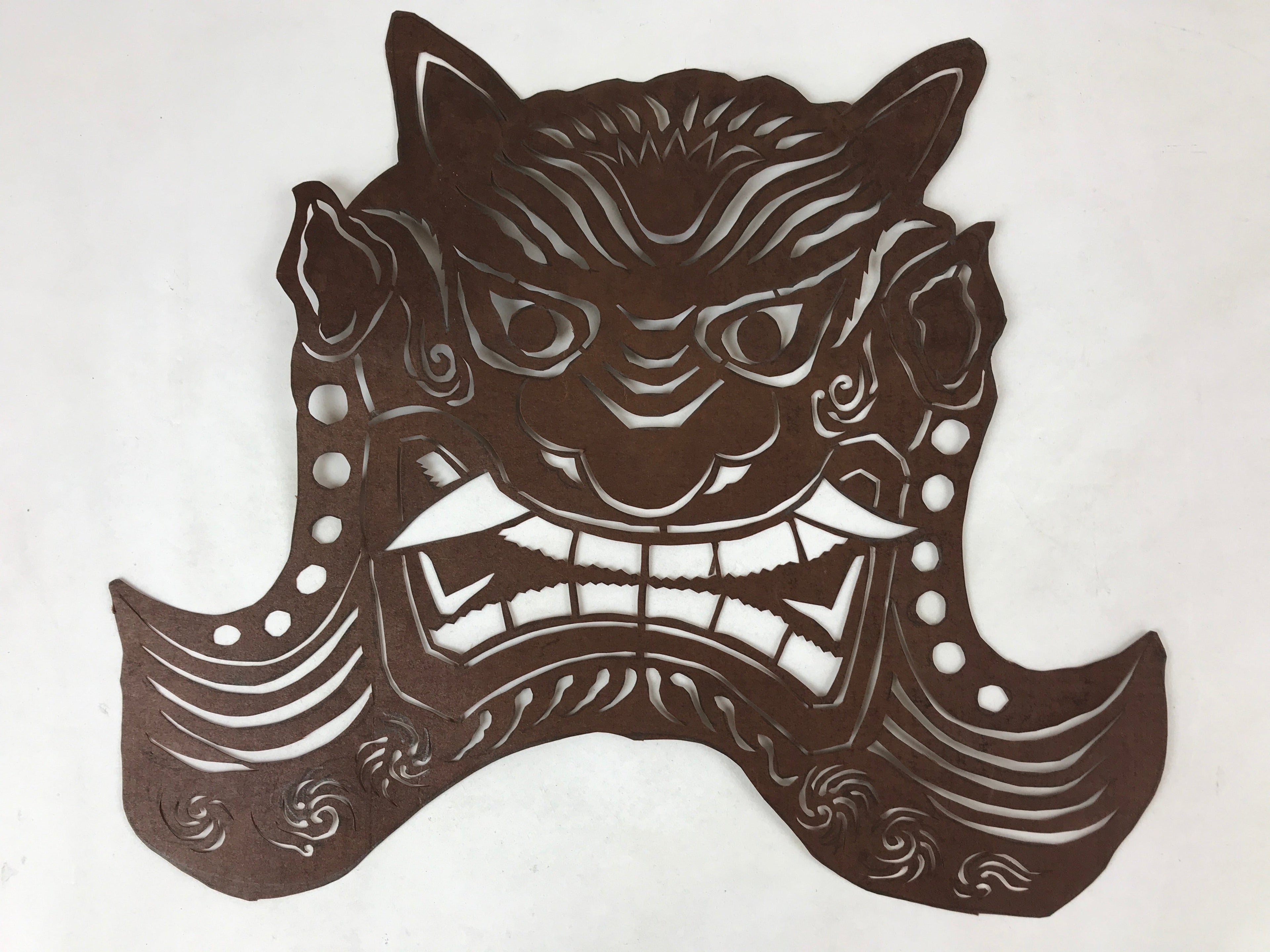Antique Japanese Katagami Paper Textile Stencil Cutout Shishi Lion Dog FL269