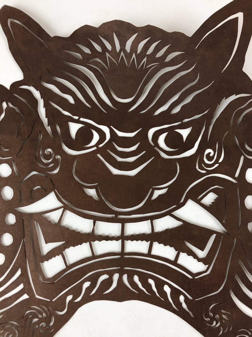 Antique Japanese Katagami Paper Textile Stencil Cutout Shishi Lion Dog FL269