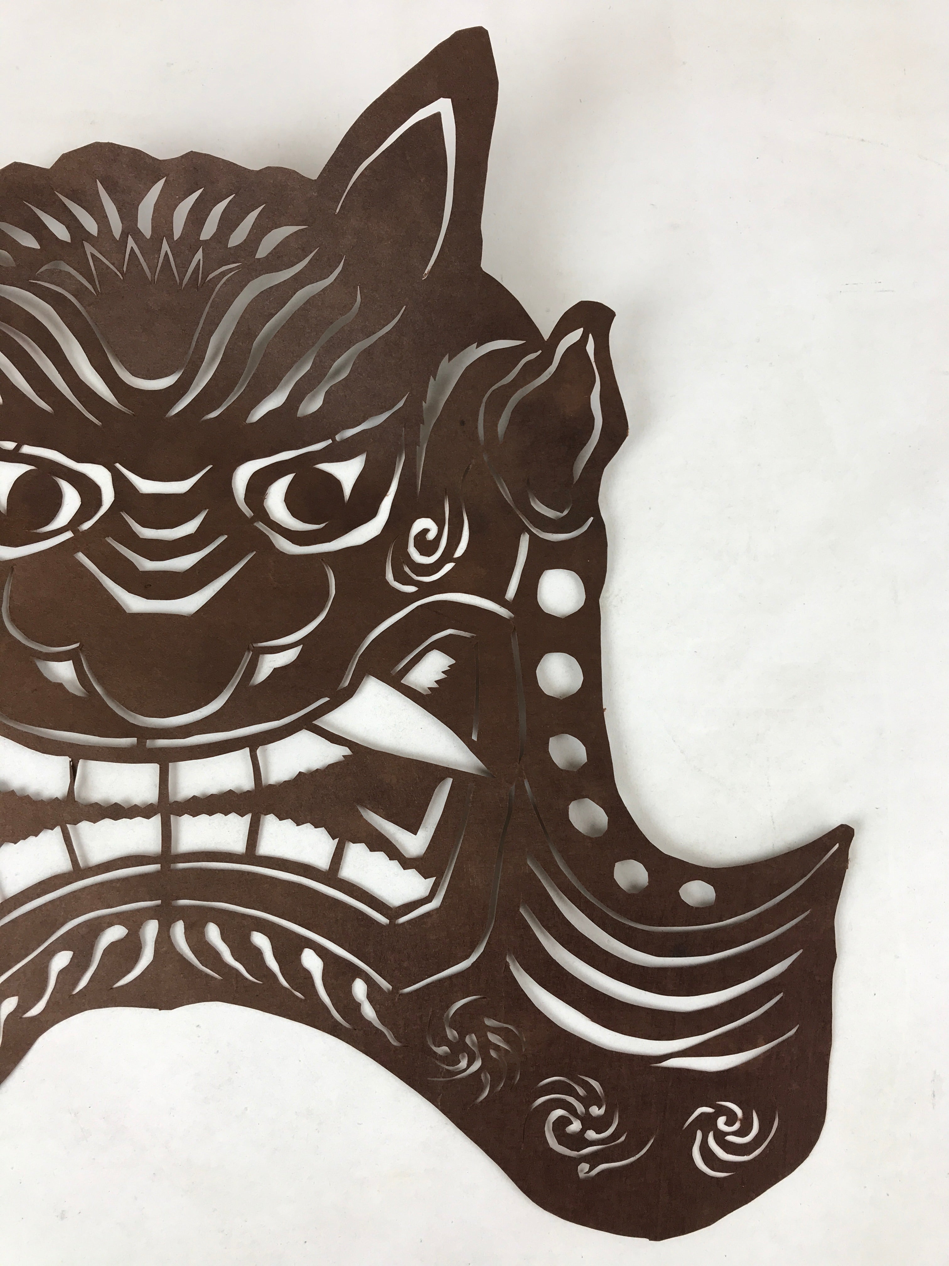 Antique Japanese Katagami Paper Textile Stencil Cutout Shishi Lion Dog FL269
