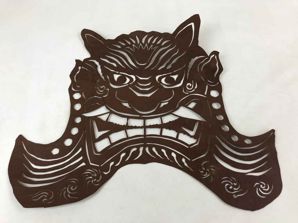 Antique Japanese Katagami Paper Textile Stencil Cutout Shishi Lion Dog FL269