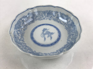 Antique Japanese Koimari Bowl Blue Sometsuke Floral Pattern Shishi Lion PY323