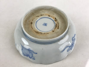 Antique Japanese Koimari Bowl Blue Sometsuke Floral Pattern Shishi Lion PY323