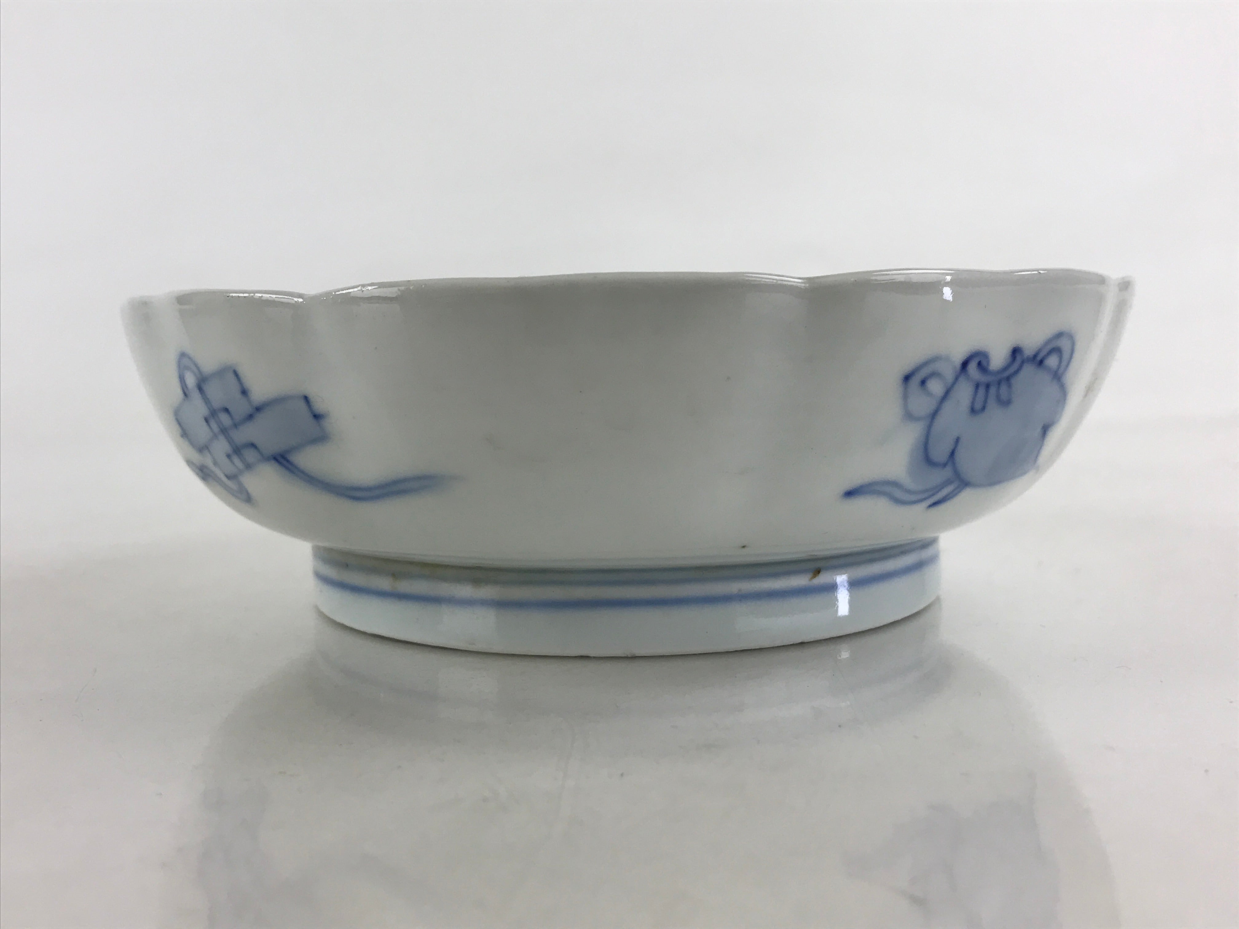 Antique Japanese Koimari Bowl Blue Sometsuke Floral Pattern Shishi Lion PY323