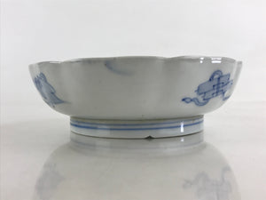 Antique Japanese Koimari Bowl Blue Sometsuke Floral Pattern Shishi Lion PY323