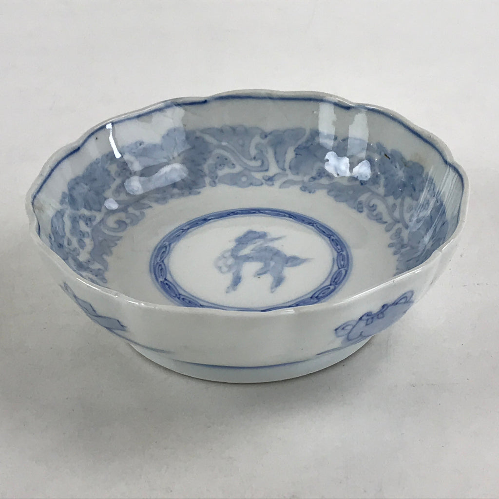 Antique Japanese Koimari Bowl Blue Sometsuke Floral Pattern Shishi Lion PY323