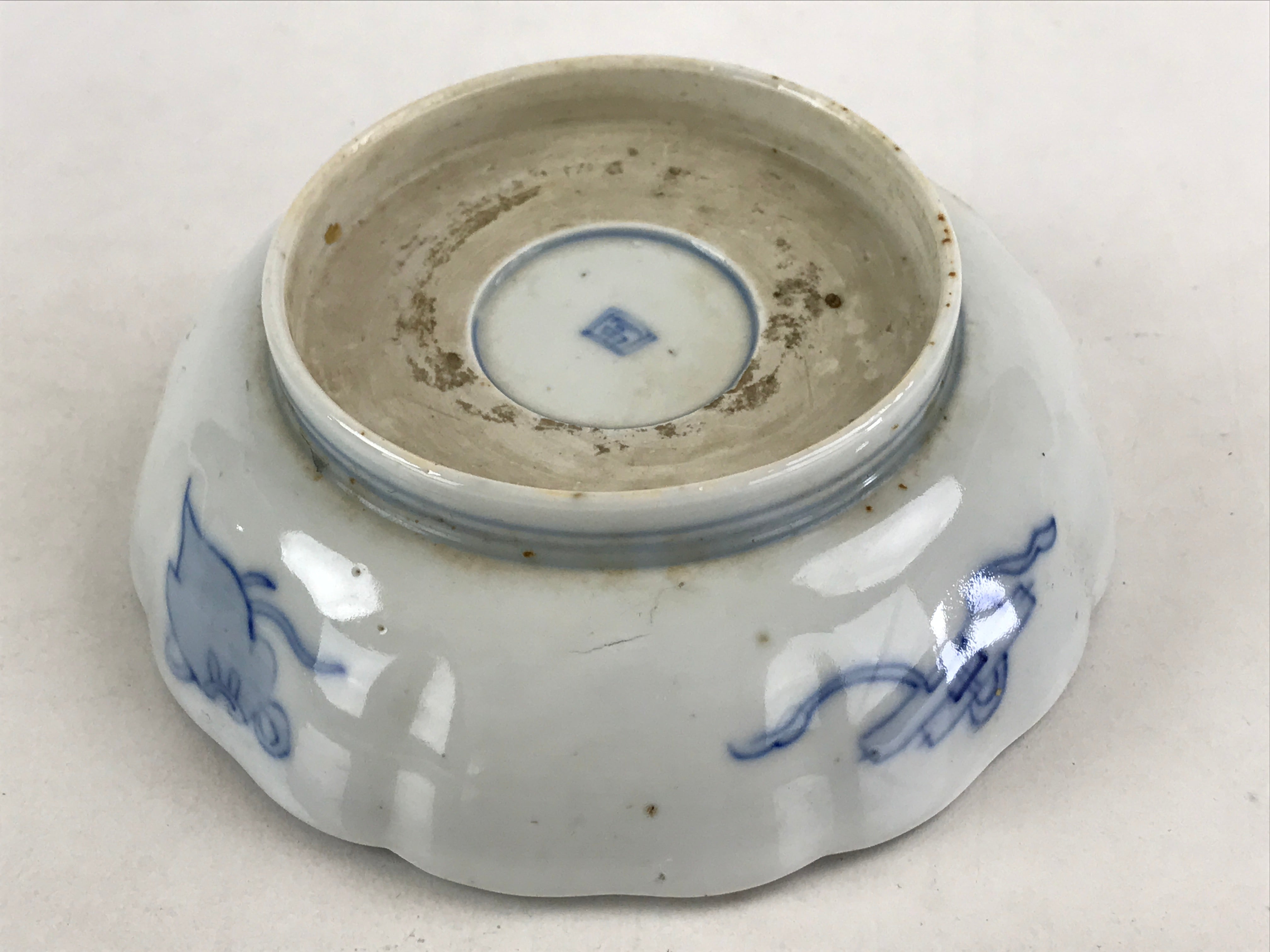 Antique Japanese Koimari Bowl Blue Sometsuke Floral Pattern Shishi Lion PY324