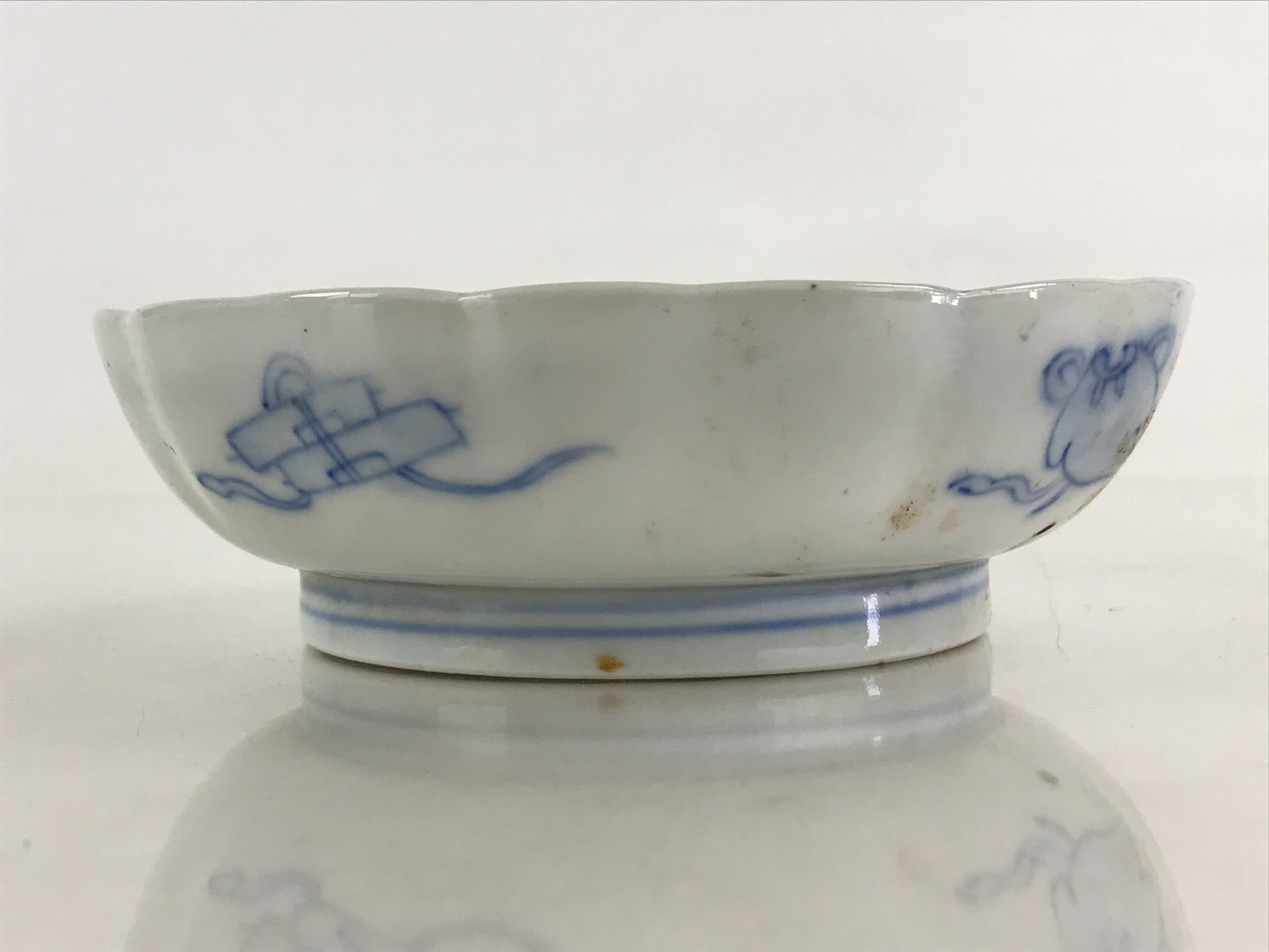 Antique Japanese Koimari Bowl Blue Sometsuke Floral Pattern Shishi Lion PY324