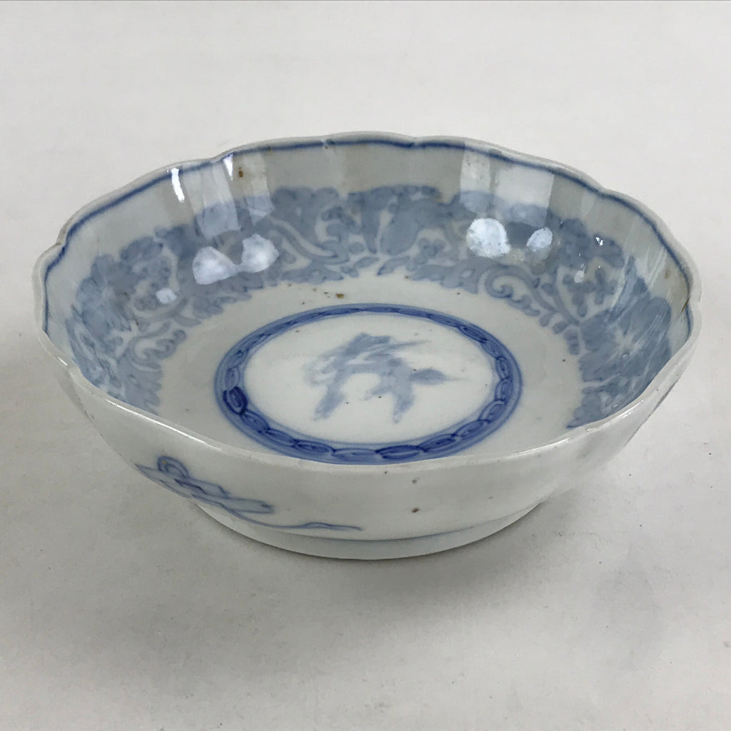 Antique Japanese Koimari Bowl Blue Sometsuke Floral Pattern Shishi Lion PY324