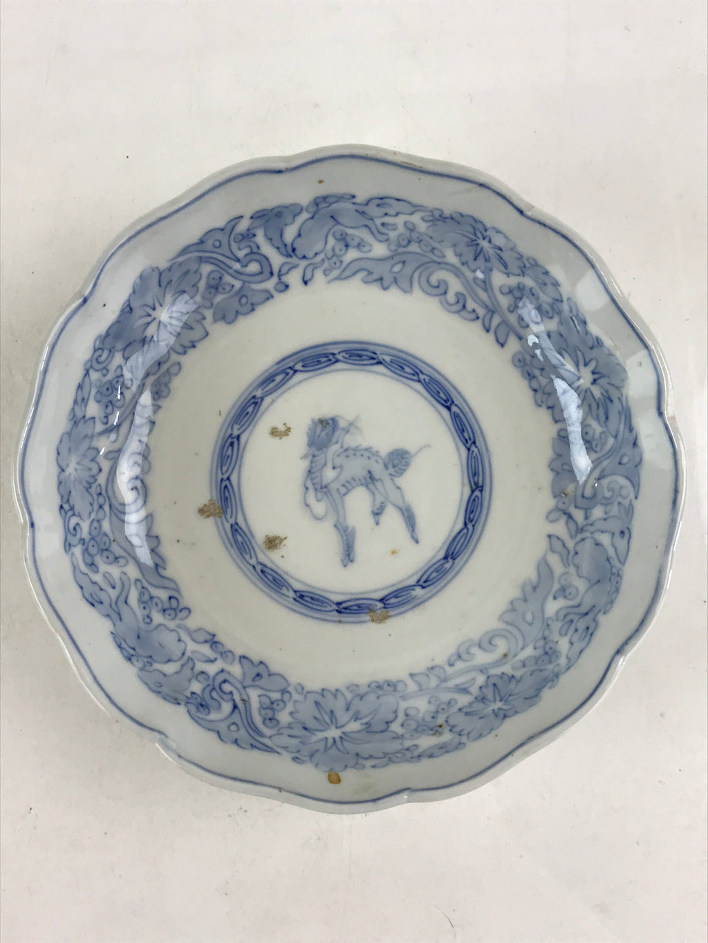 Antique Japanese Koimari Bowl Blue Sometsuke Floral Pattern Shishi Lion PY325