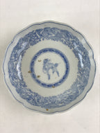 Antique Japanese Koimari Bowl Blue Sometsuke Floral Pattern Shishi Lion PY325