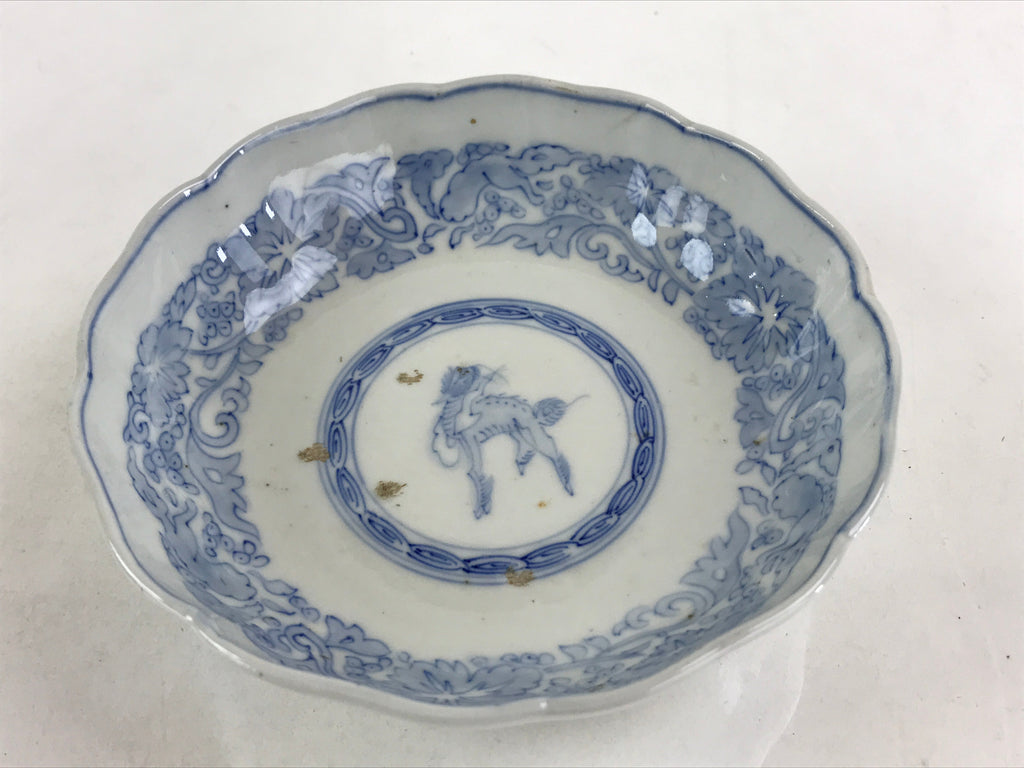 Antique Japanese Koimari Bowl Blue Sometsuke Floral Pattern Shishi Lion PY325