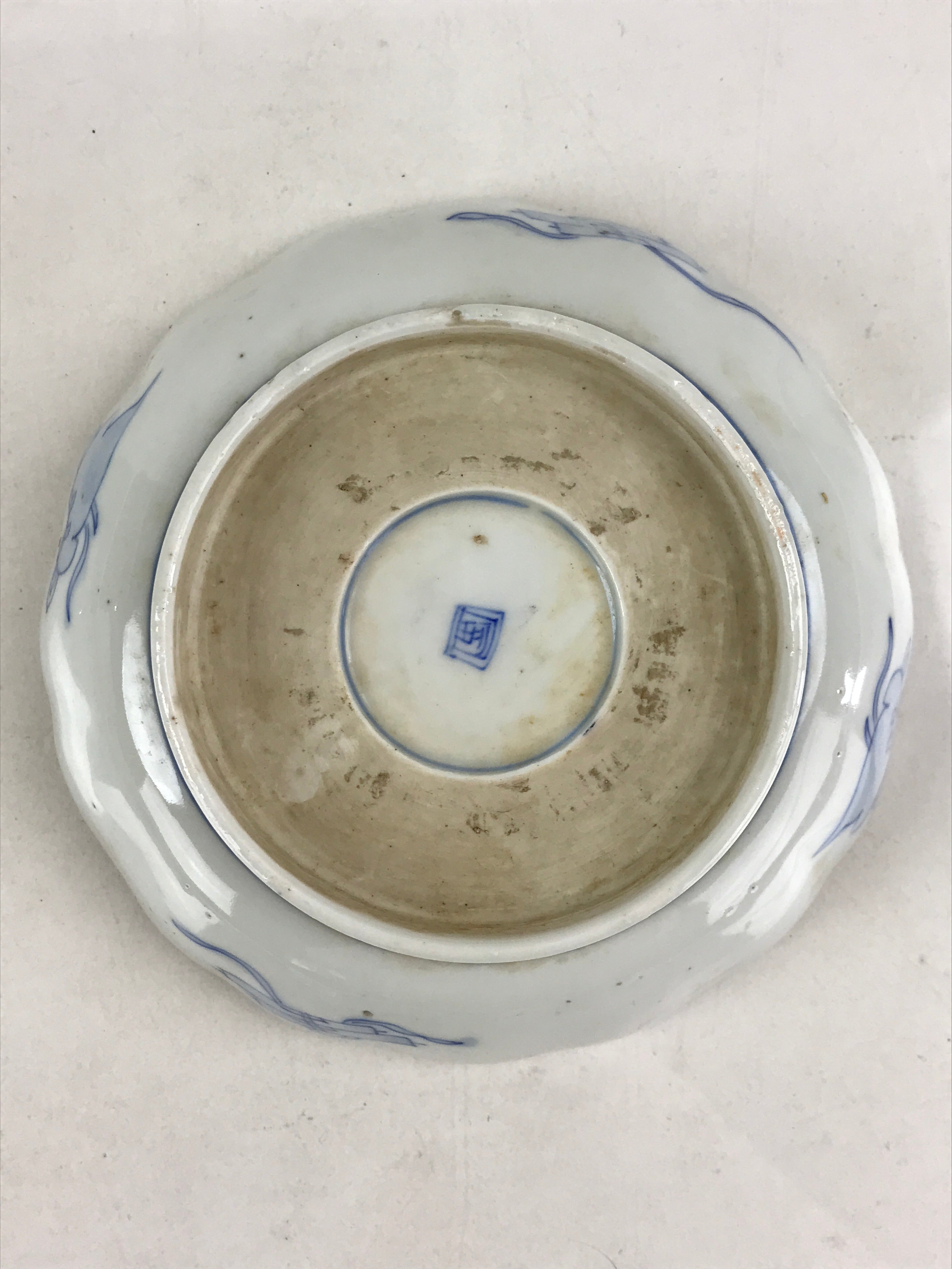 Antique Japanese Koimari Bowl Blue Sometsuke Floral Pattern Shishi Lion PY325