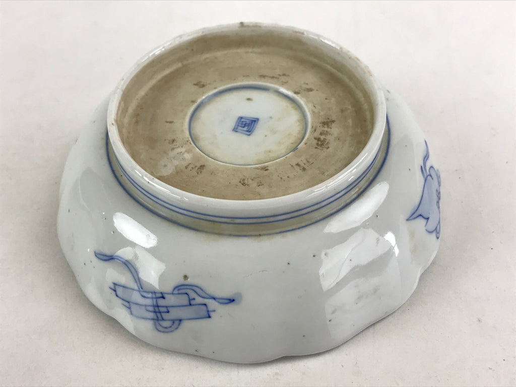 Antique Japanese Koimari Bowl Blue Sometsuke Floral Pattern Shishi Lion PY325